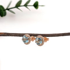 3,59 Karat Aquamarin-Diamant-Ohrstecker aus 14 Karat Gelbgold  Rund 8mm
