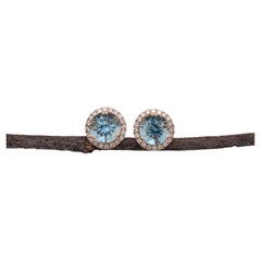 3,59 Karat Aquamarin-Diamant-Ohrstecker aus 14 Karat Gelbgold  Rund 8mm