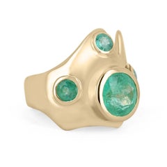 3.59tcw 14K Colombian Emerald Multi Round Cut Chunky Bezel Irregular Gold Ring