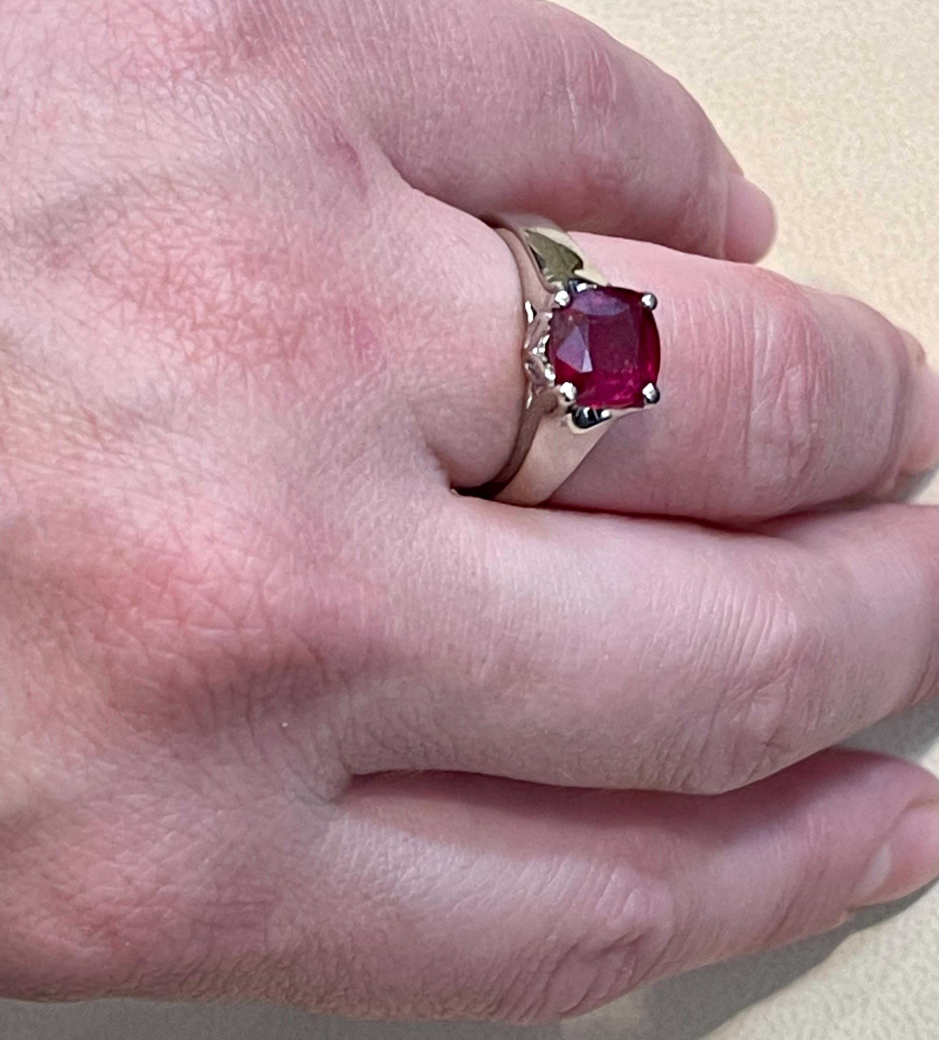 3.5 Carat Cushion Treated Ruby 14 Karat White Gold Ring For Sale 3