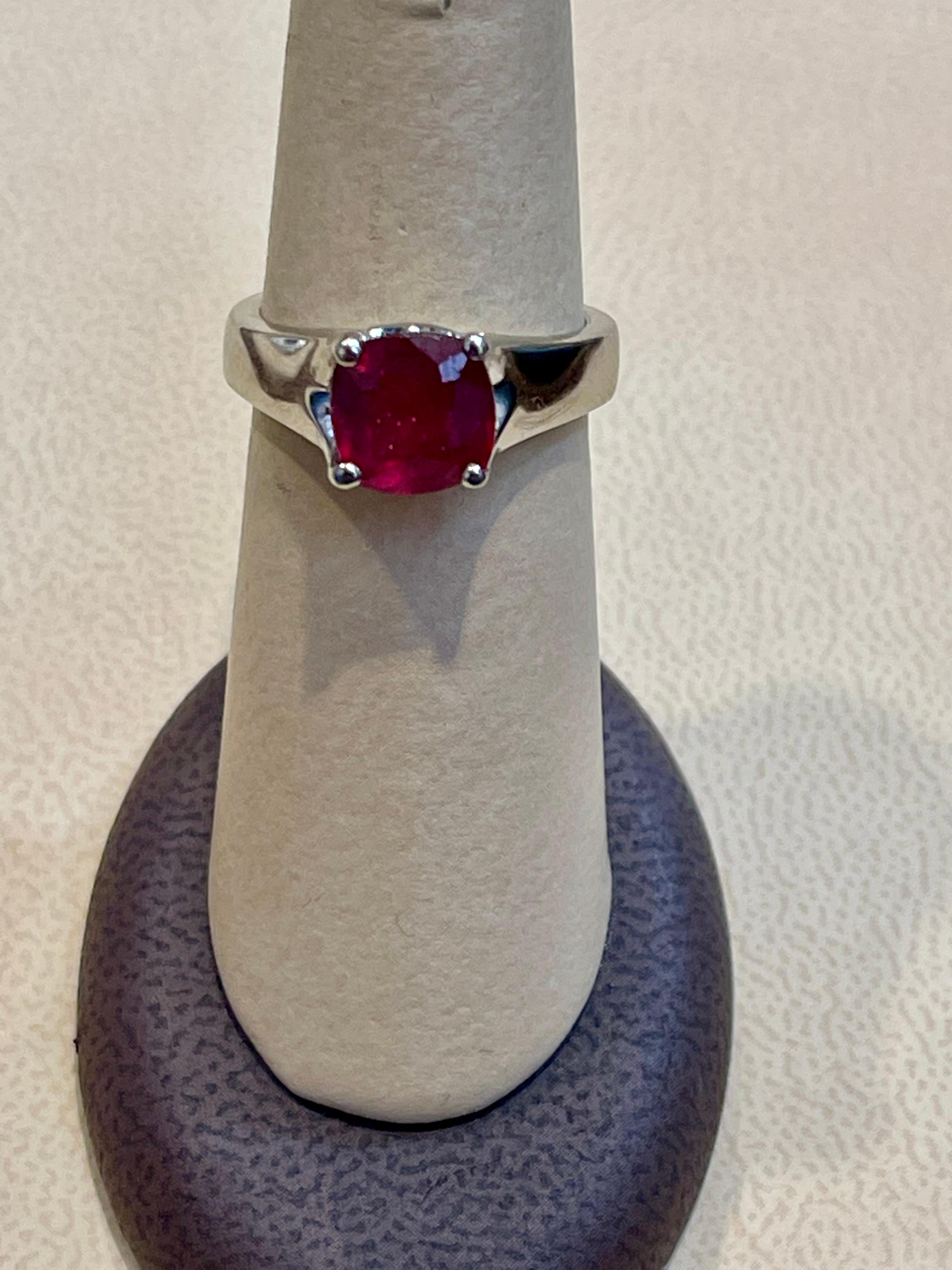 3.5 Carat Cushion Treated Ruby 14 Karat White Gold Ring For Sale 4