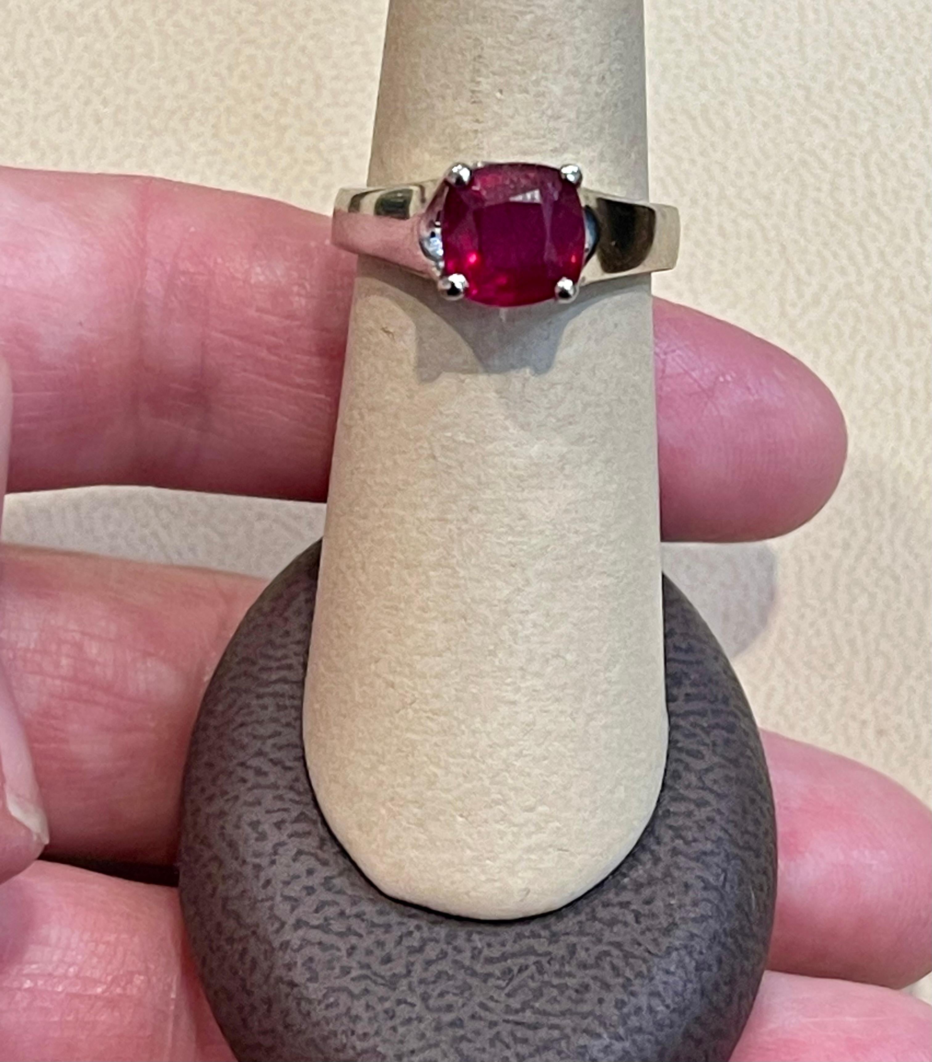 3.5 Carat Cushion Treated Ruby 14 Karat White Gold Ring For Sale 5