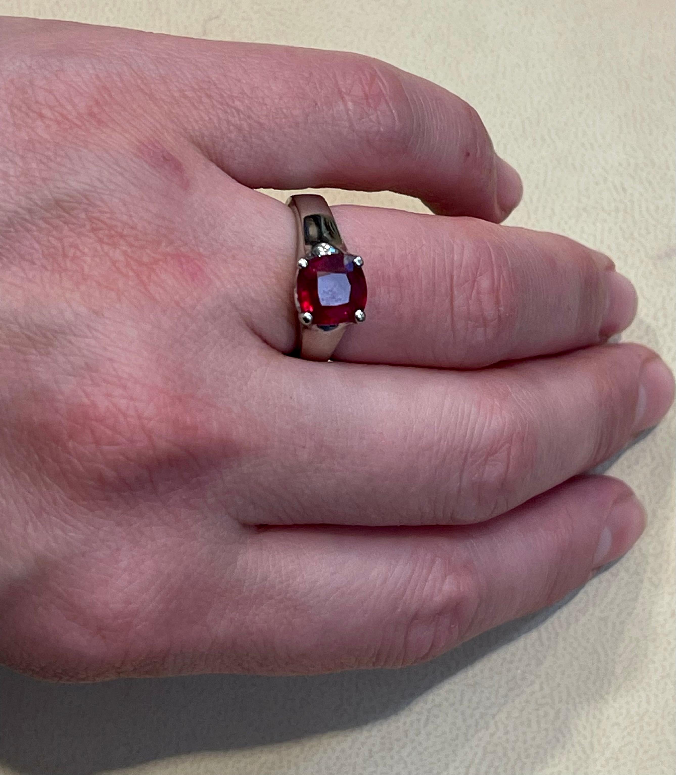 3.5 Carat Cushion Treated Ruby 14 Karat White Gold Ring For Sale 8
