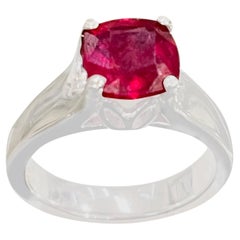 3.5 Carat Cushion Treated Ruby 14 Karat White Gold Ring