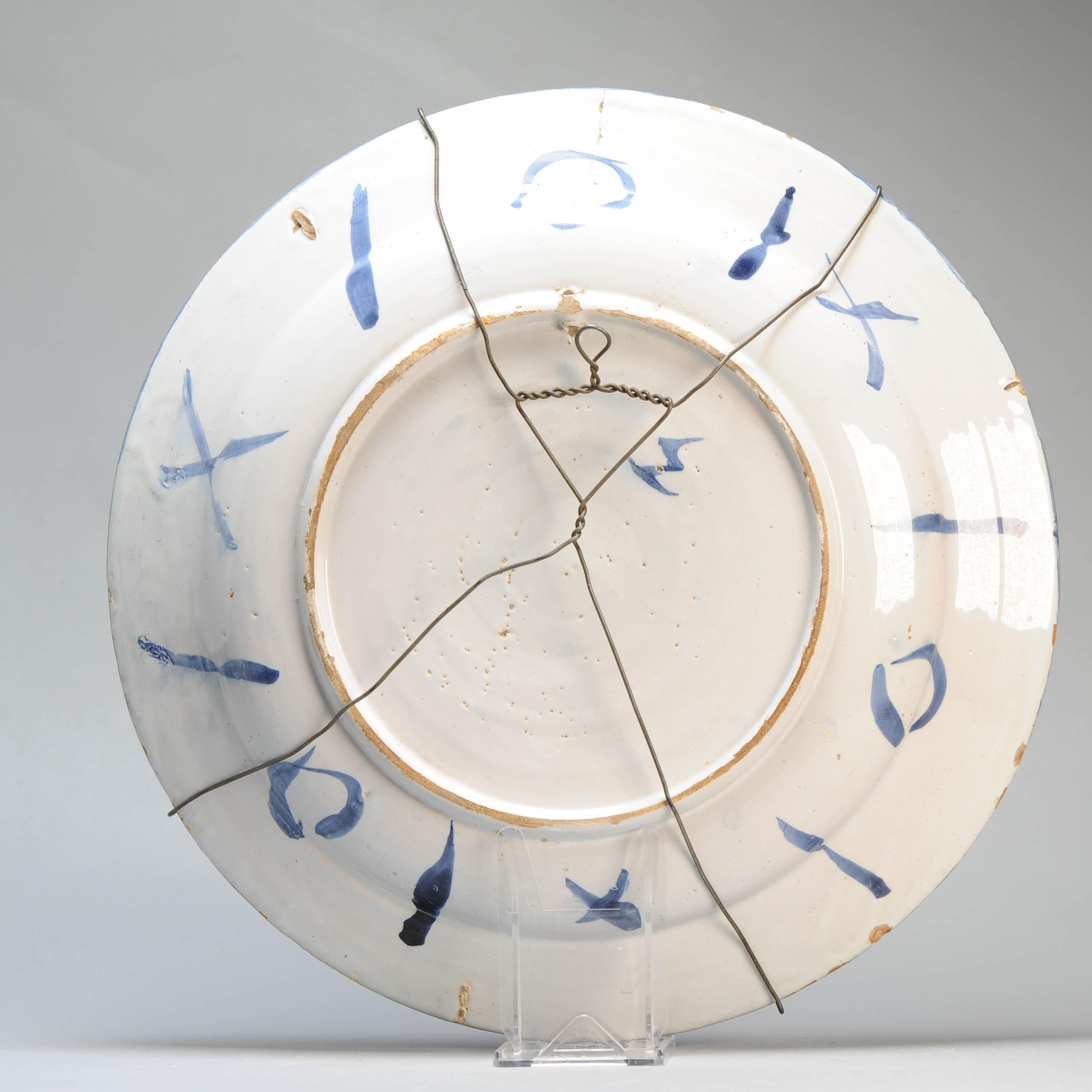 35CM Antique 17/18C Kraak Style Blue White Dutch Delftware Earthenware Charger For Sale 6