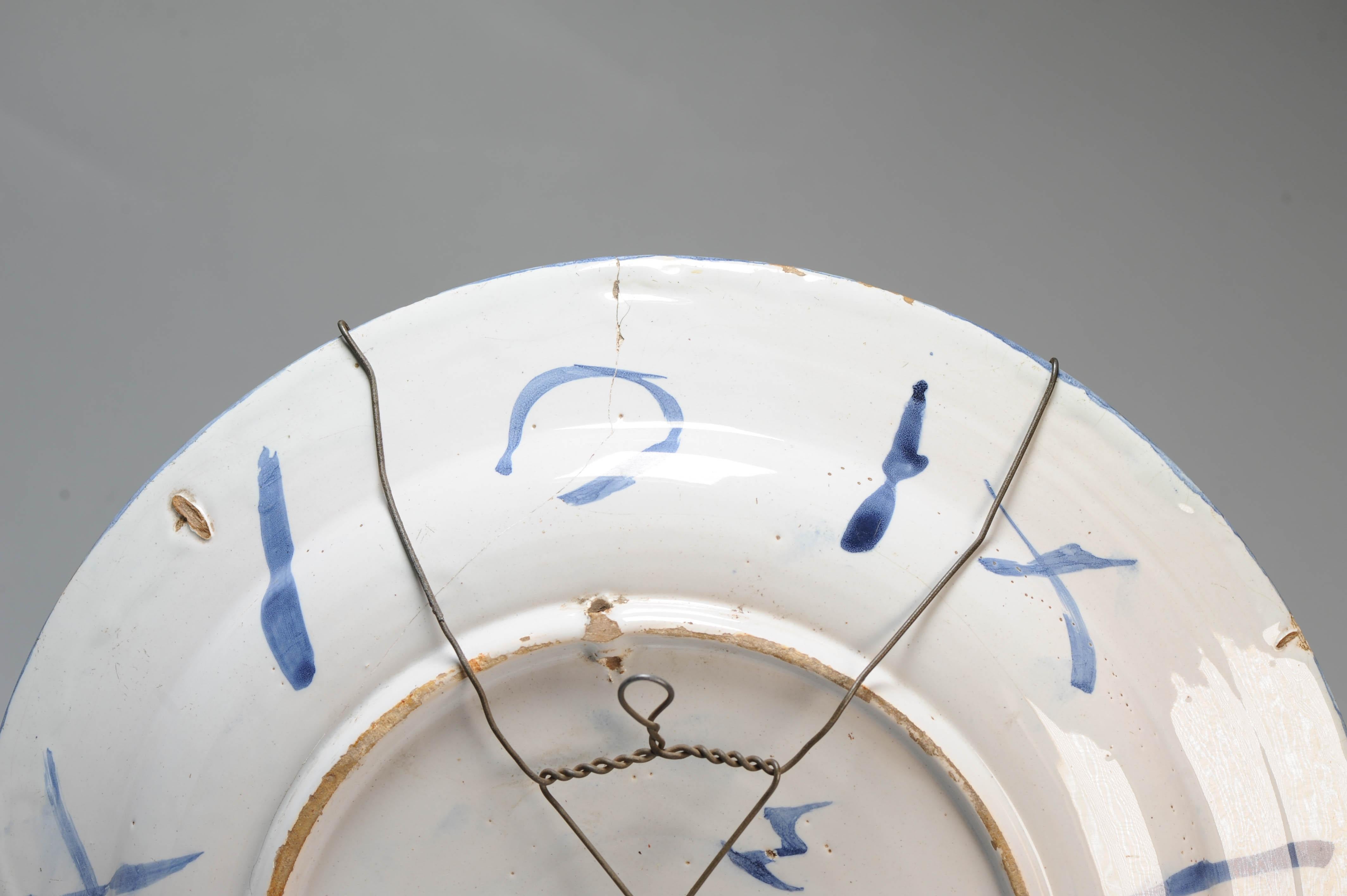 35CM Antique 17/18C Kraak Style Blue White Dutch Delftware Earthenware Charger For Sale 13