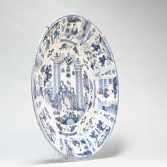 35CM Antique 17/18C Kraak Style Blue White Dutch Delftware Earthenware Charger