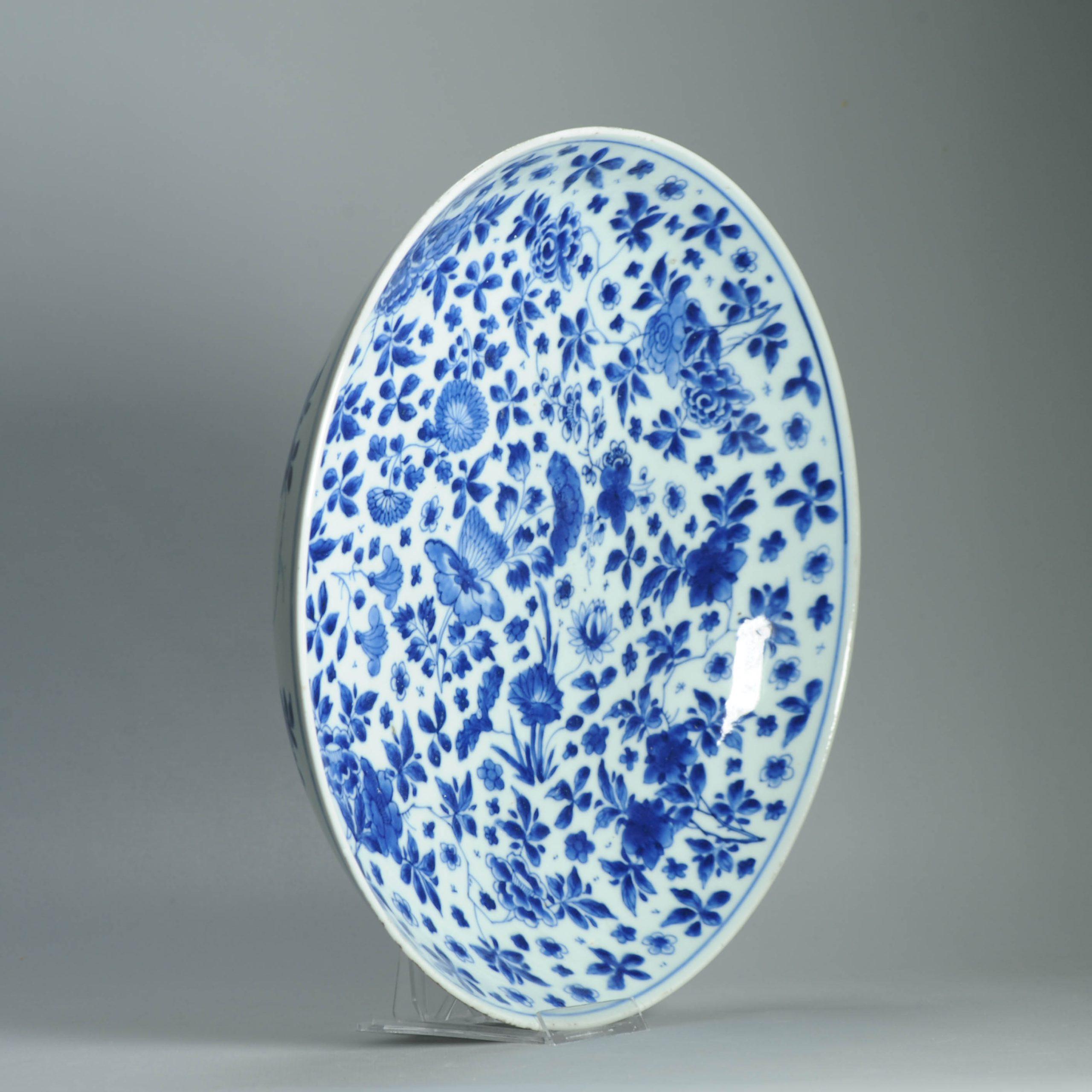 35CM Antike 18C Kangxi Periode Chinesisch Porzellan Blau Weiß Charger Marked im Angebot 8