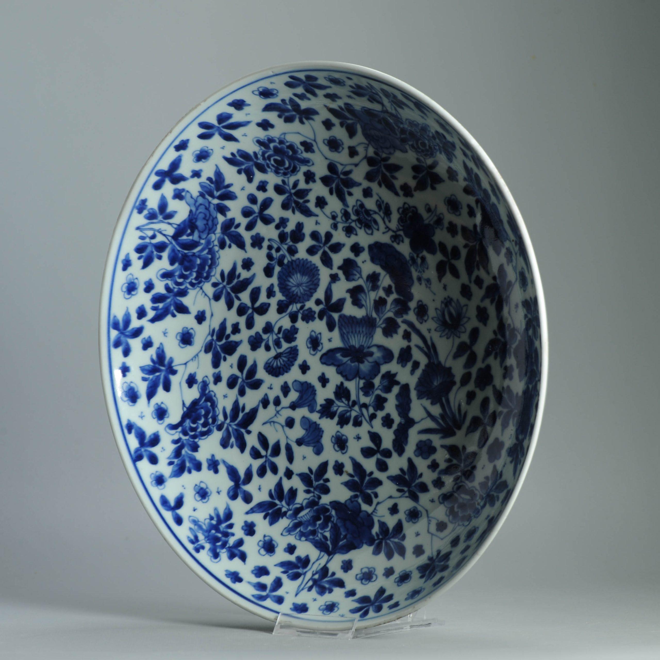 35CM Antike 18C Kangxi Periode Chinesisch Porzellan Blau Weiß Charger Marked im Angebot 10