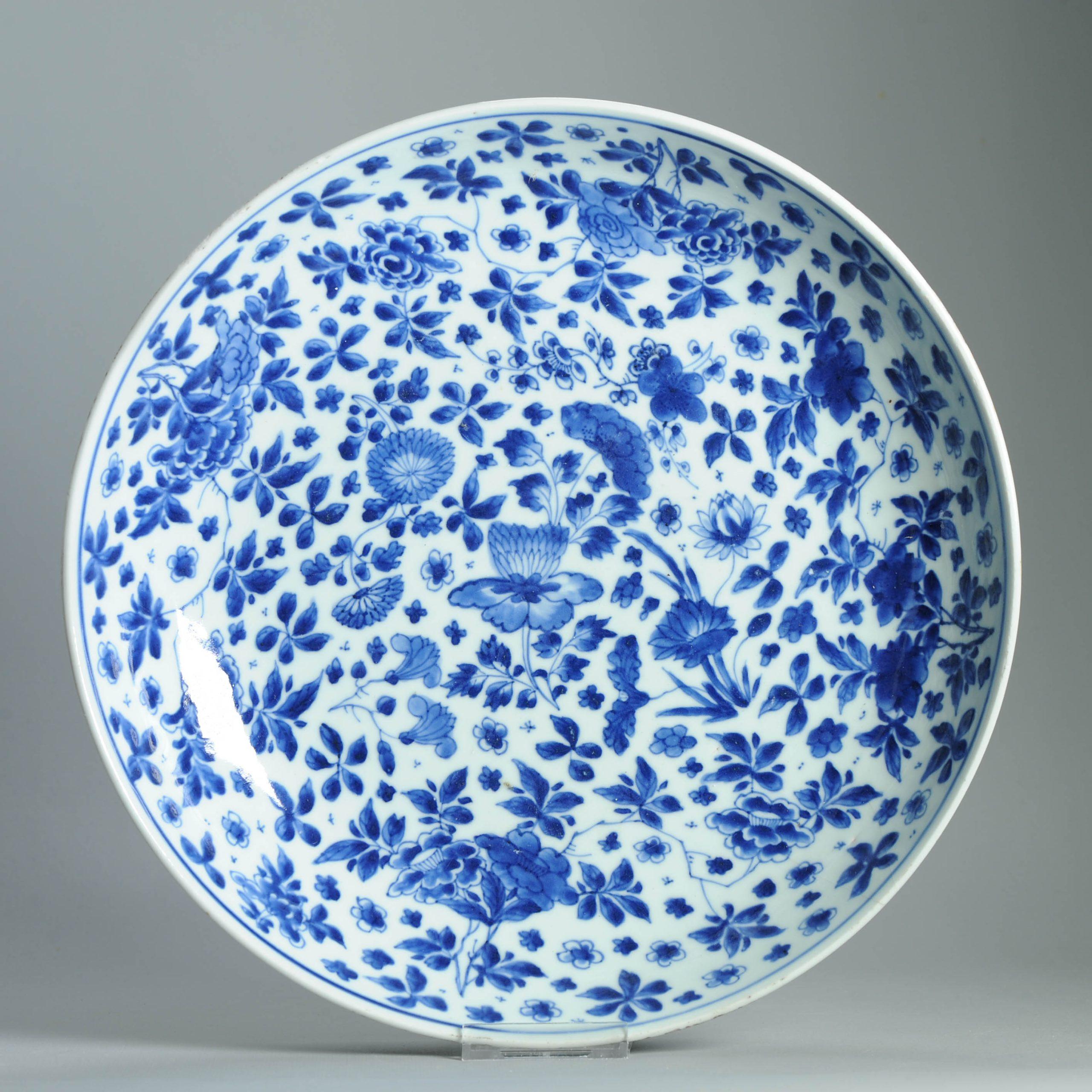 35CM Antike 18C Kangxi Periode Chinesisch Porzellan Blau Weiß Charger Marked im Angebot 1