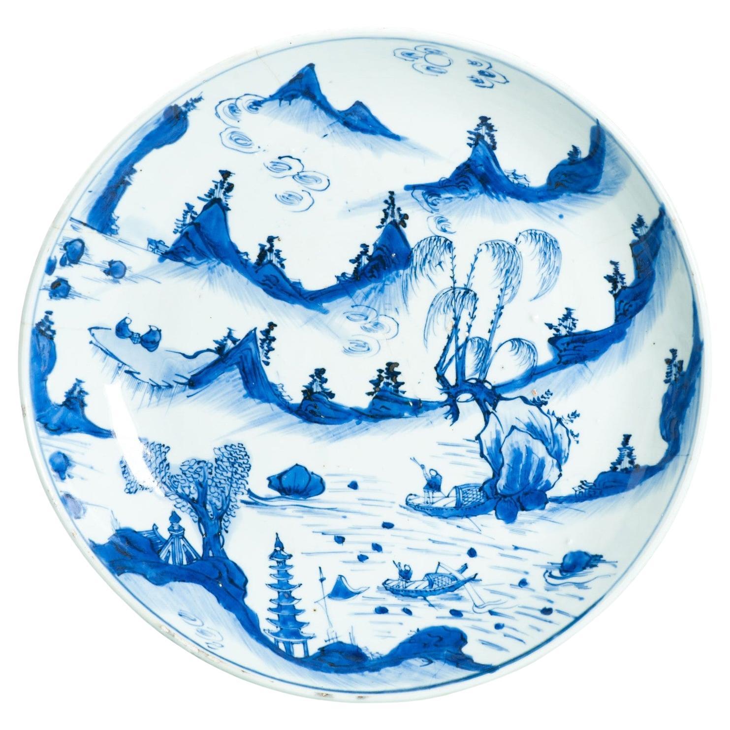 35CM Antike Kosometsuke Teller Chinesisches Porzellan 17C Tianqi Chongzhen Landschaft
