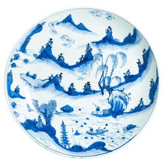 35CM Antique Kosometsuke Plate Chinese Porcelain 17C Tianqi Chongzhen Landscape
