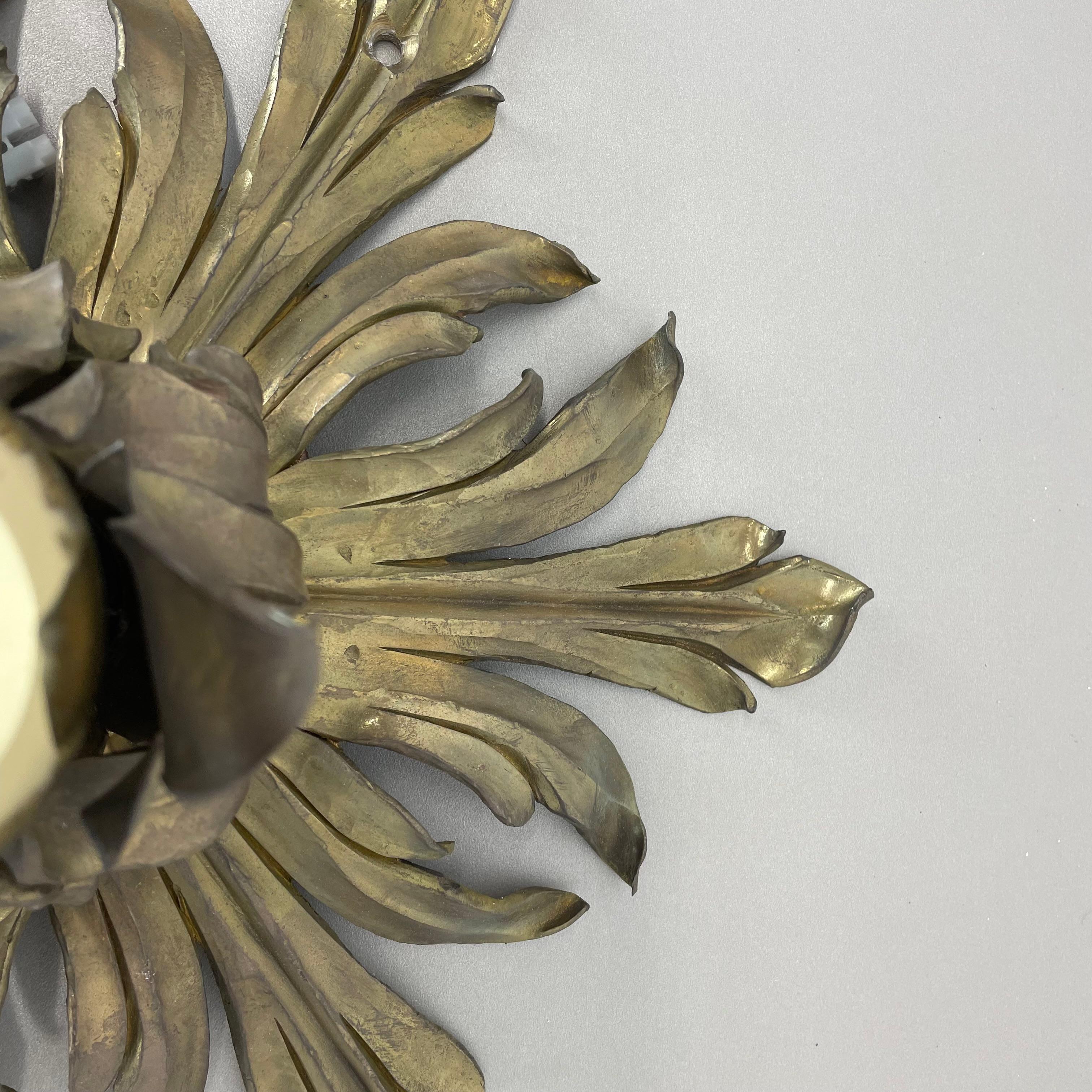 35cm handmade Brass Stilnovo Style Floral Theatre Wall Ceiling Light, Italy 1970 For Sale 3