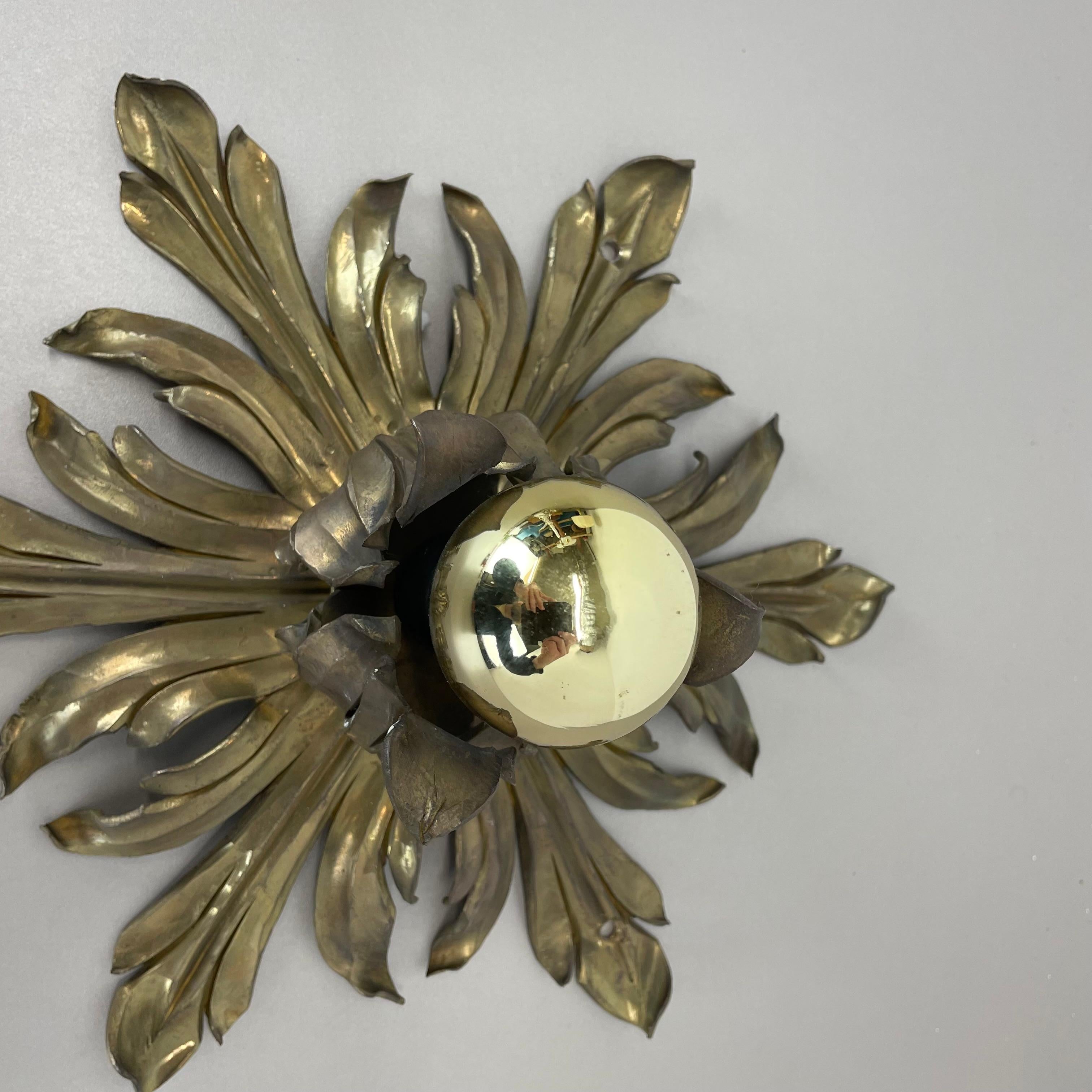 35cm handmade Brass Stilnovo Style Floral Theatre Wall Ceiling Light, Italy 1970 For Sale 4