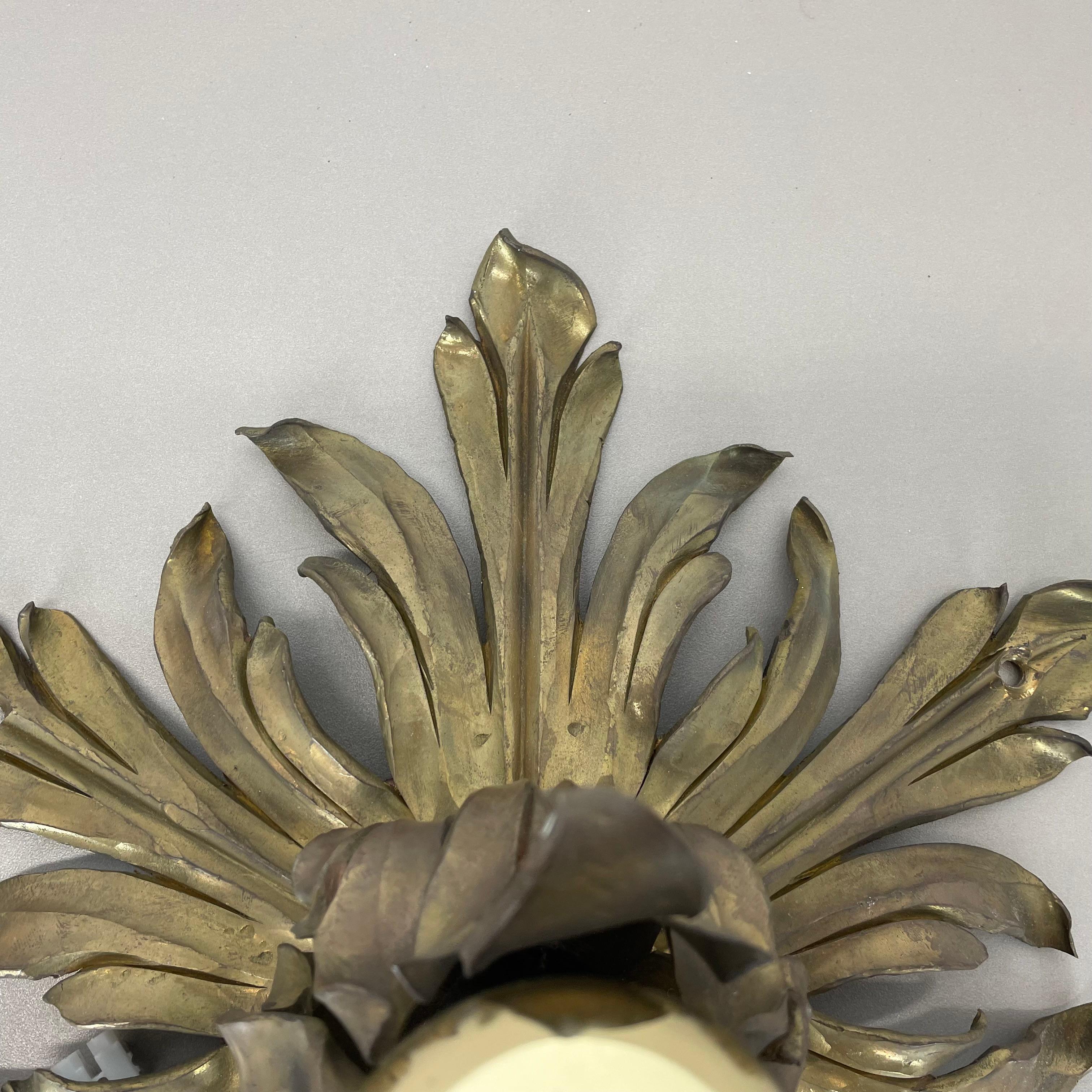 35cm handmade Brass Stilnovo Style Floral Theatre Wall Ceiling Light, Italy 1970 For Sale 8