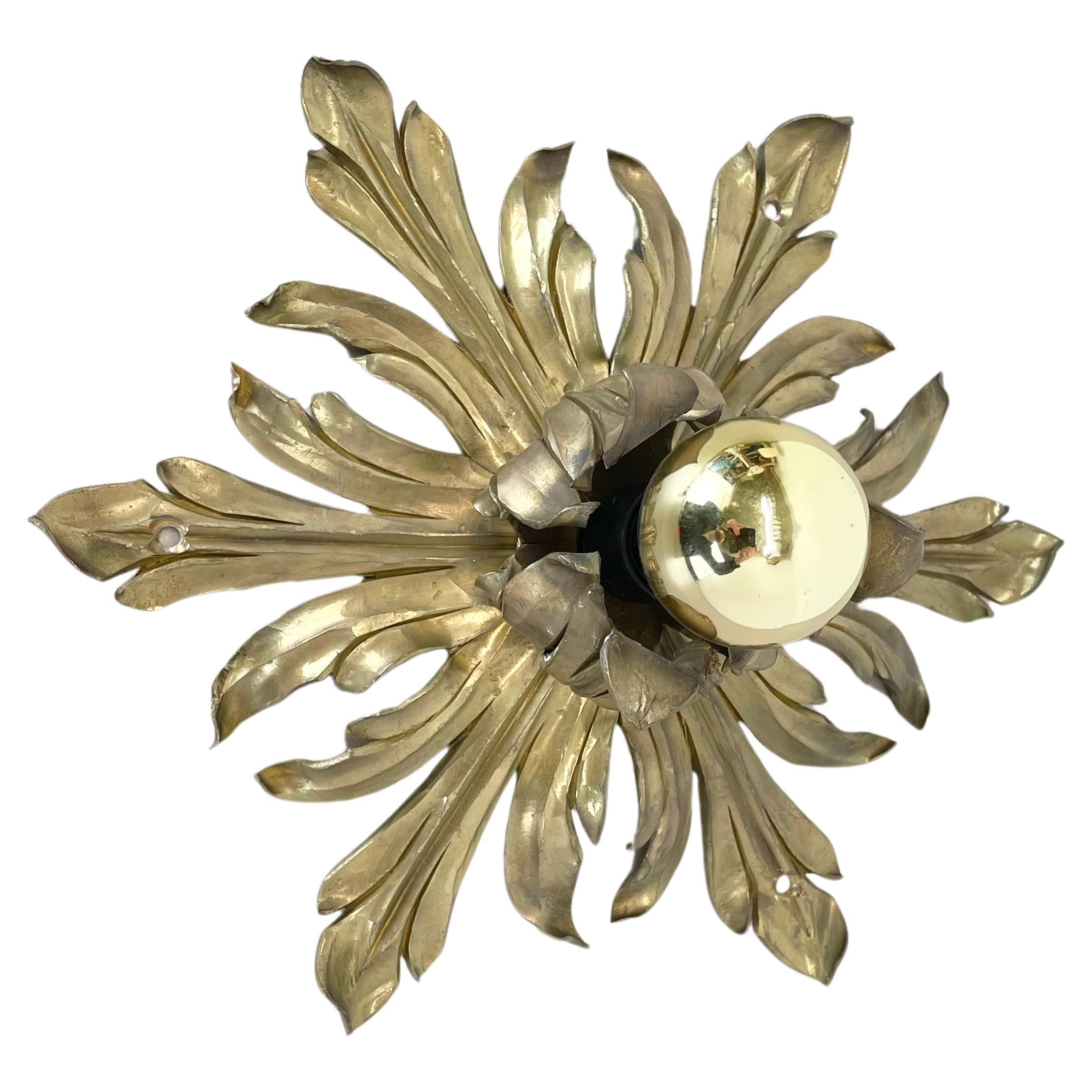 35cm handmade Brass Stilnovo Style Floral Theatre Wall Ceiling Light, Italy 1970 For Sale