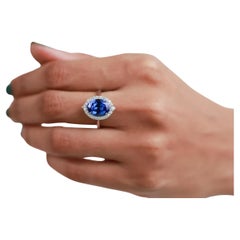 3.5ct Natural Oval AAA Tanzanite & Diamond Halo Engagement Ring in 18K WhiteGold