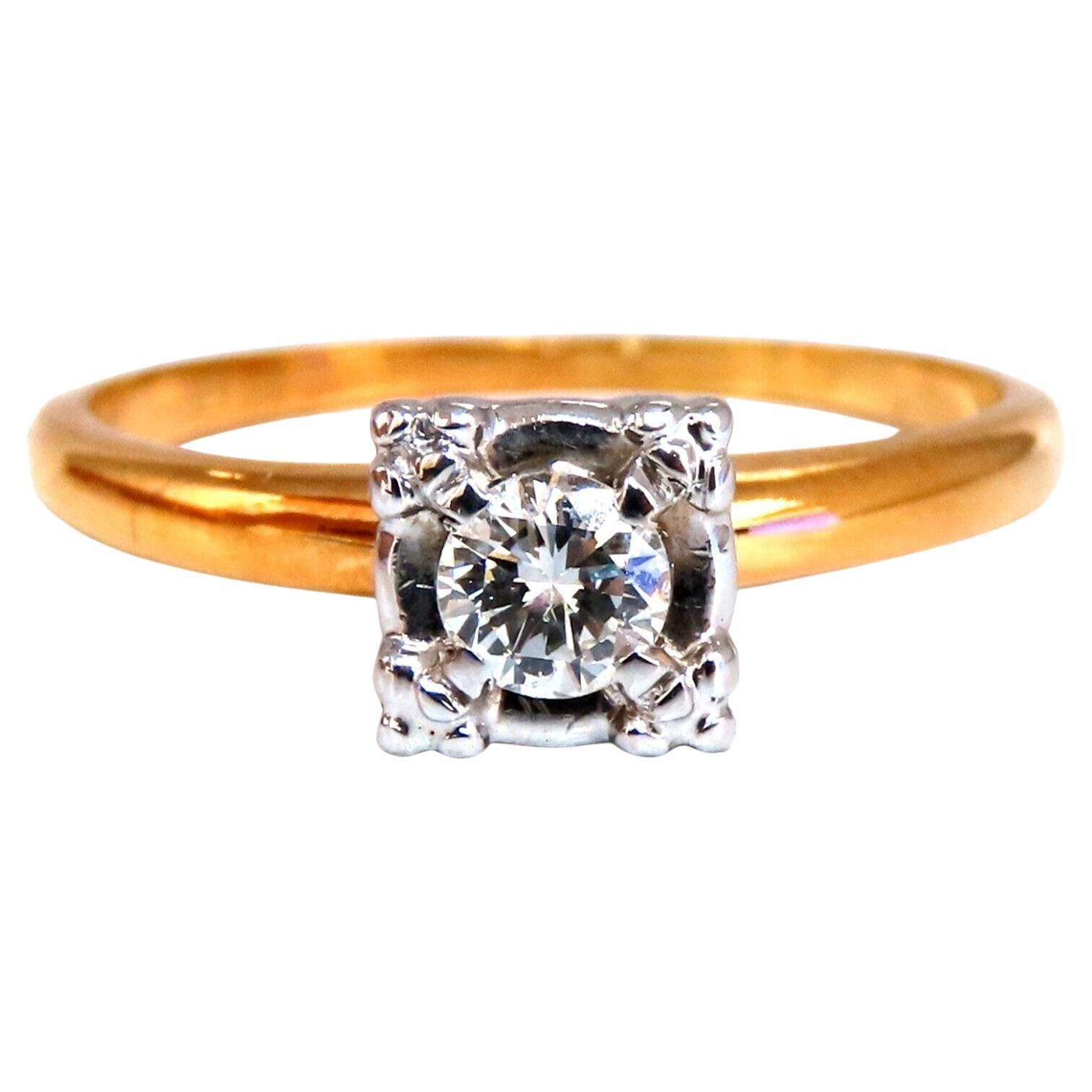 Bague solitaire vintage en or 14 carats avec diamant rond naturel de 0,35 carat