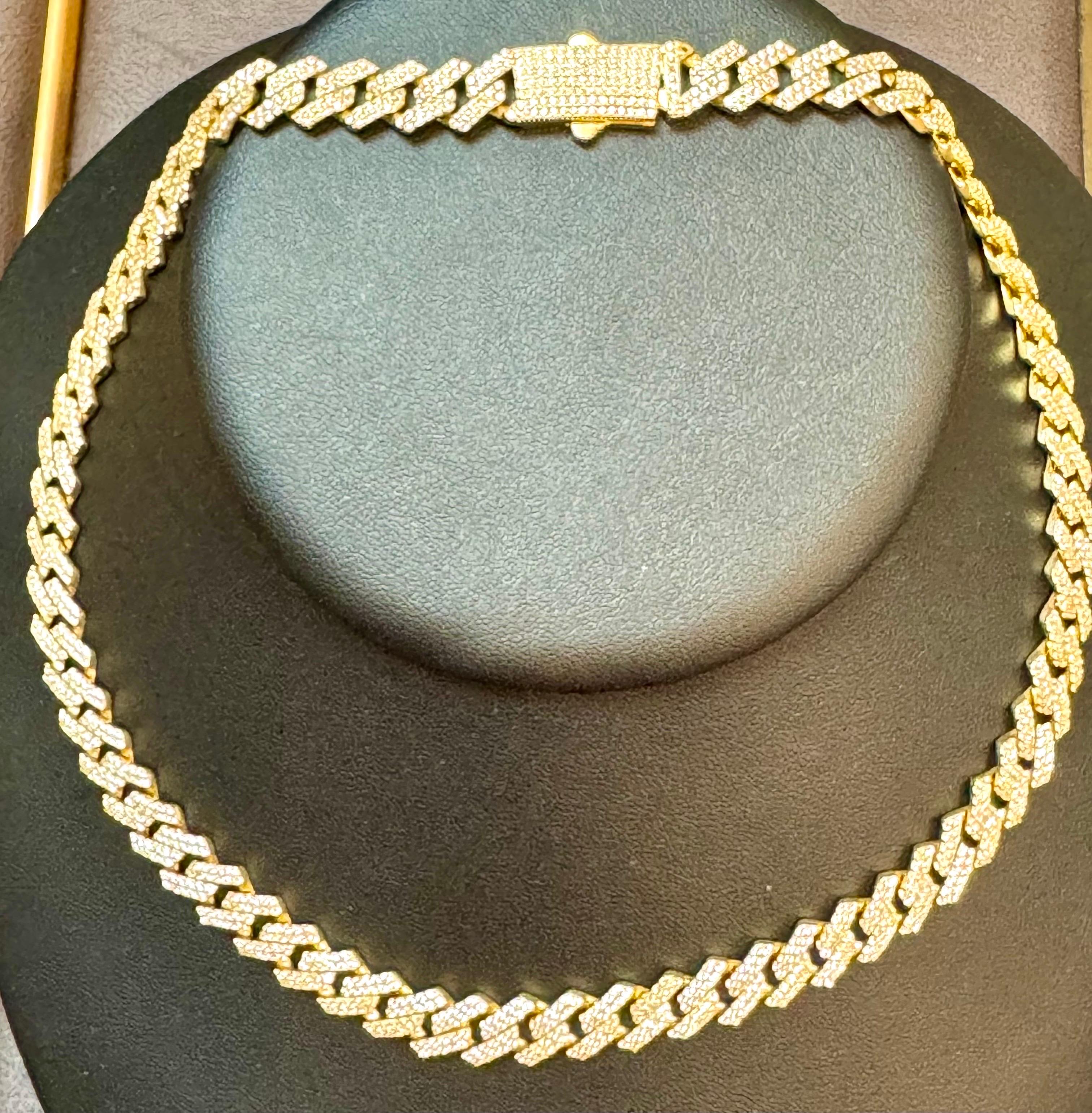 Taglio rotondo Collana di diamanti 3.5Ct Pave 28.4 GM, oro 14 carati  Collana , UNISEX in vendita