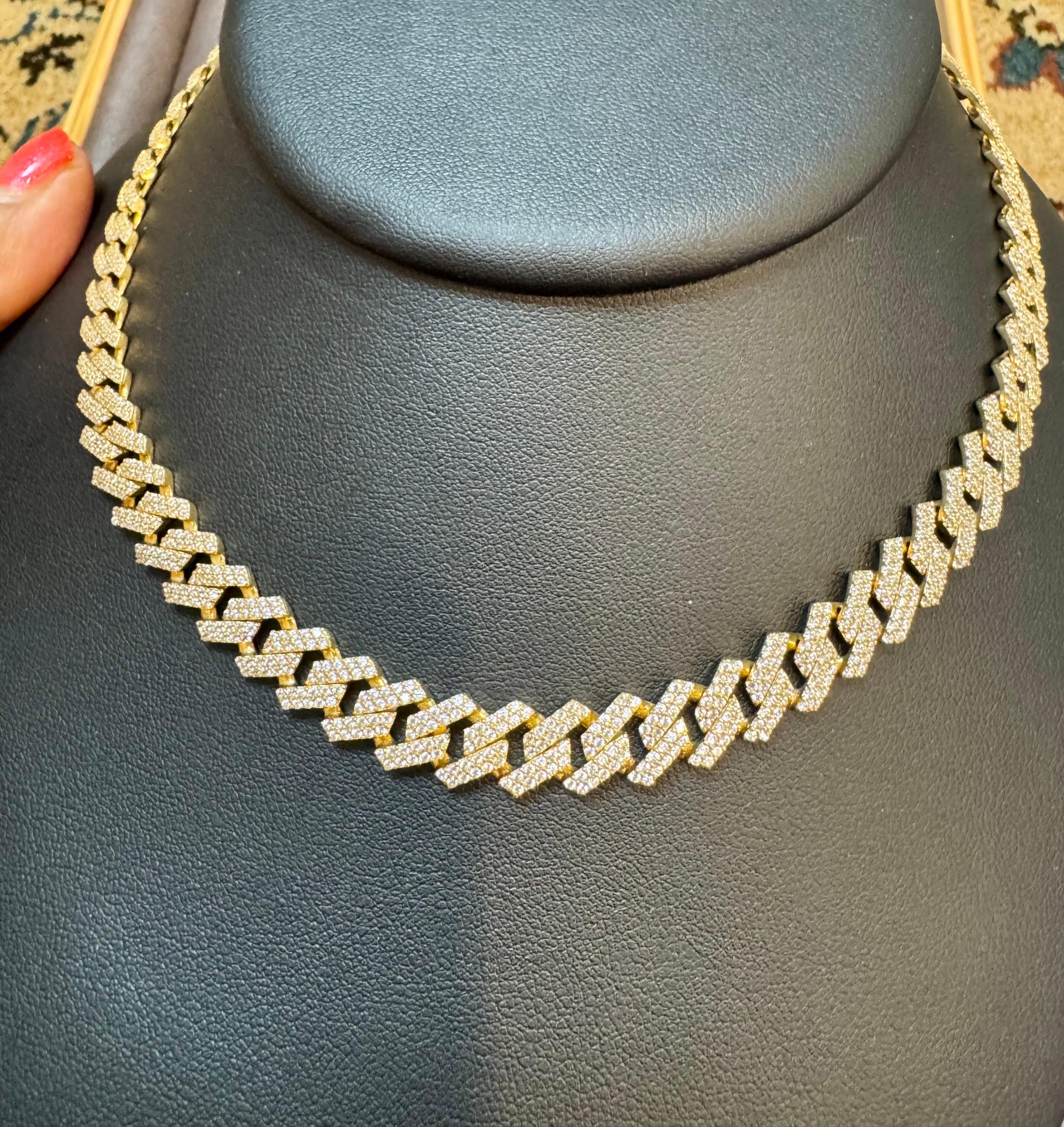 Donna Collana di diamanti 3.5Ct Pave 28.4 GM, oro 14 carati  Collana , UNISEX in vendita