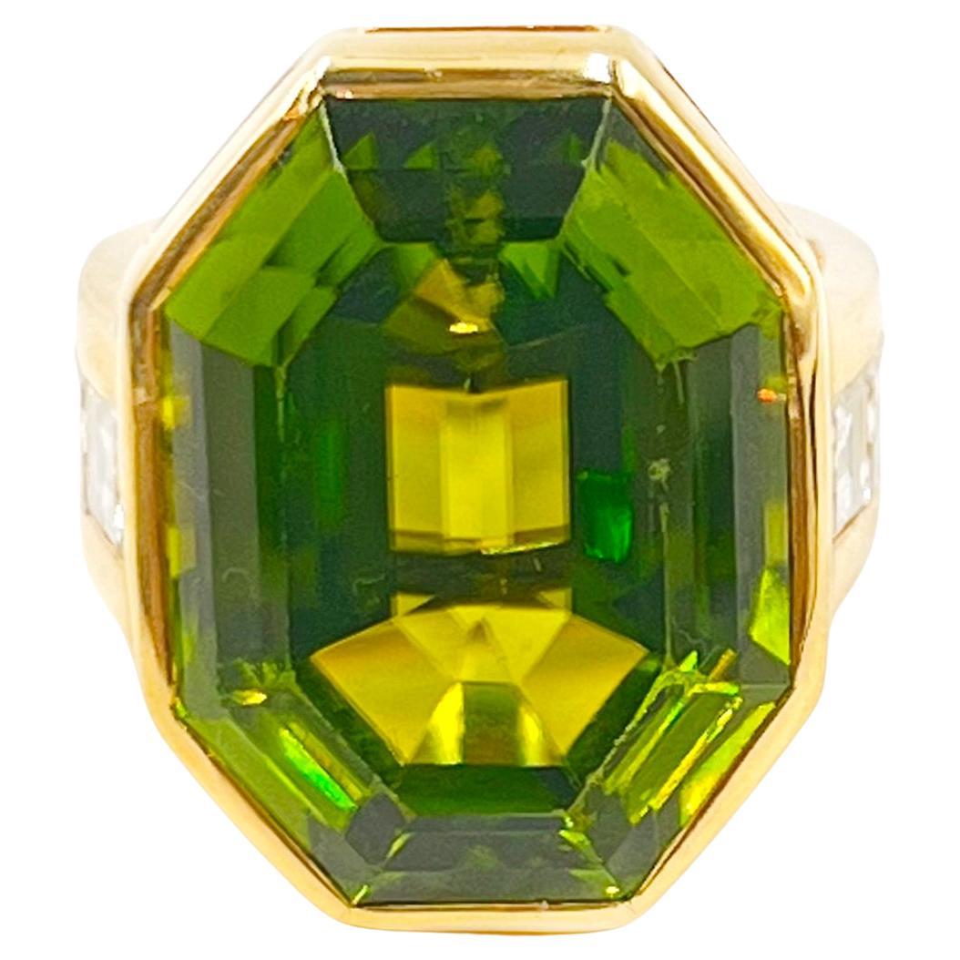 Large Amethyst Peridot Diamond Cocktail Ring For Sale at 1stDibs