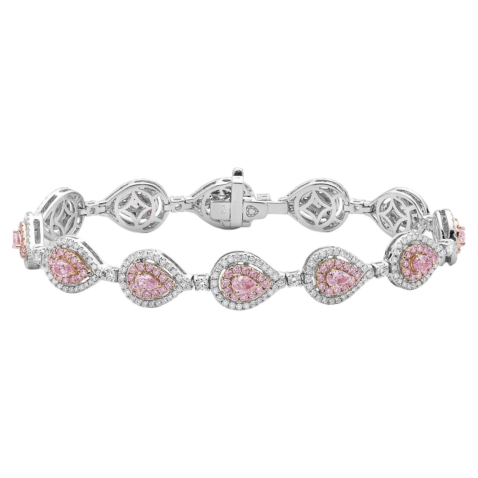 Bracelet en forme de poire avec diamants roses 3,5 carats