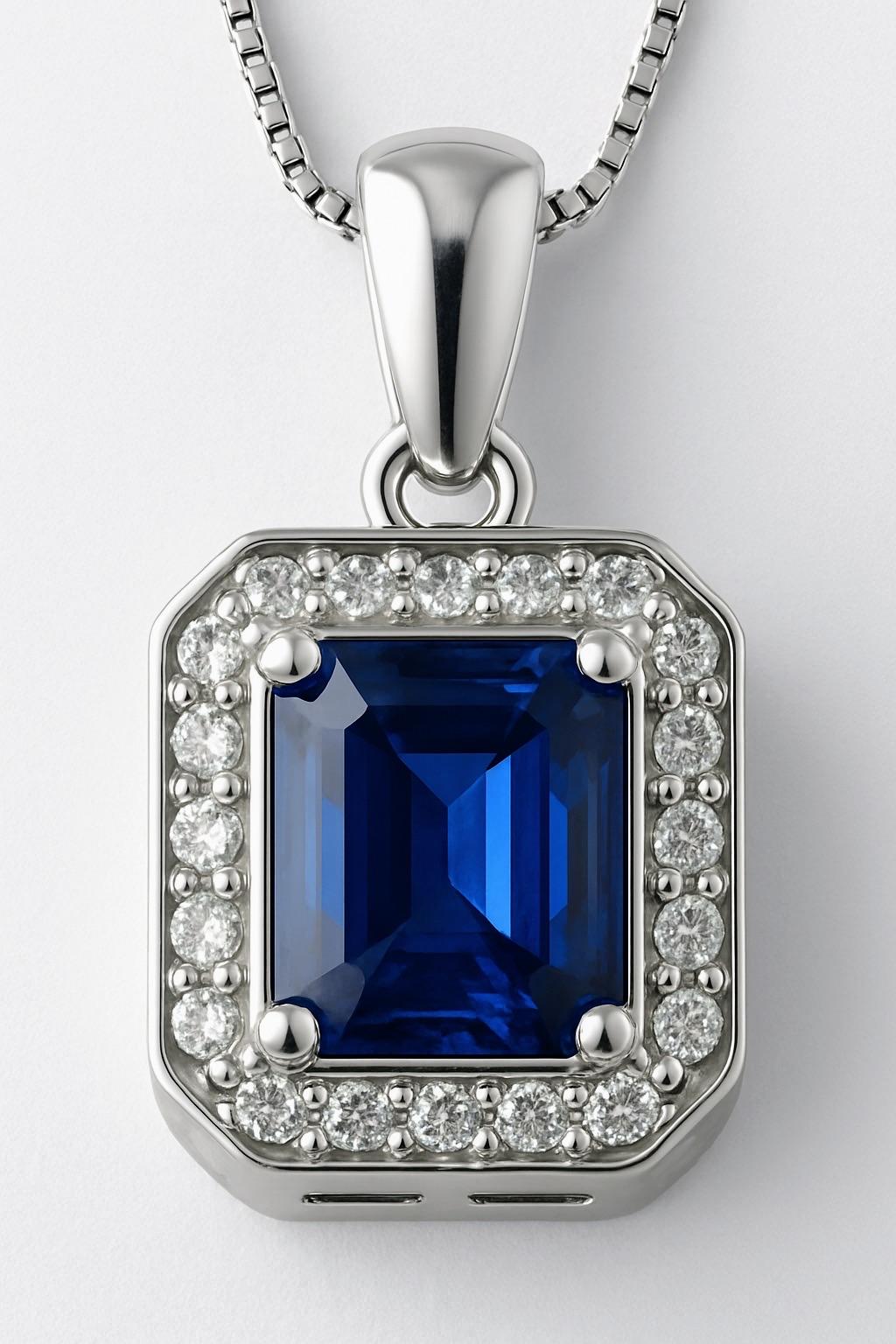Women's or Men's 2.5ct Prong Set Rectangle Natural Blue Sapphire Pendant in Platinum Silver For Sale