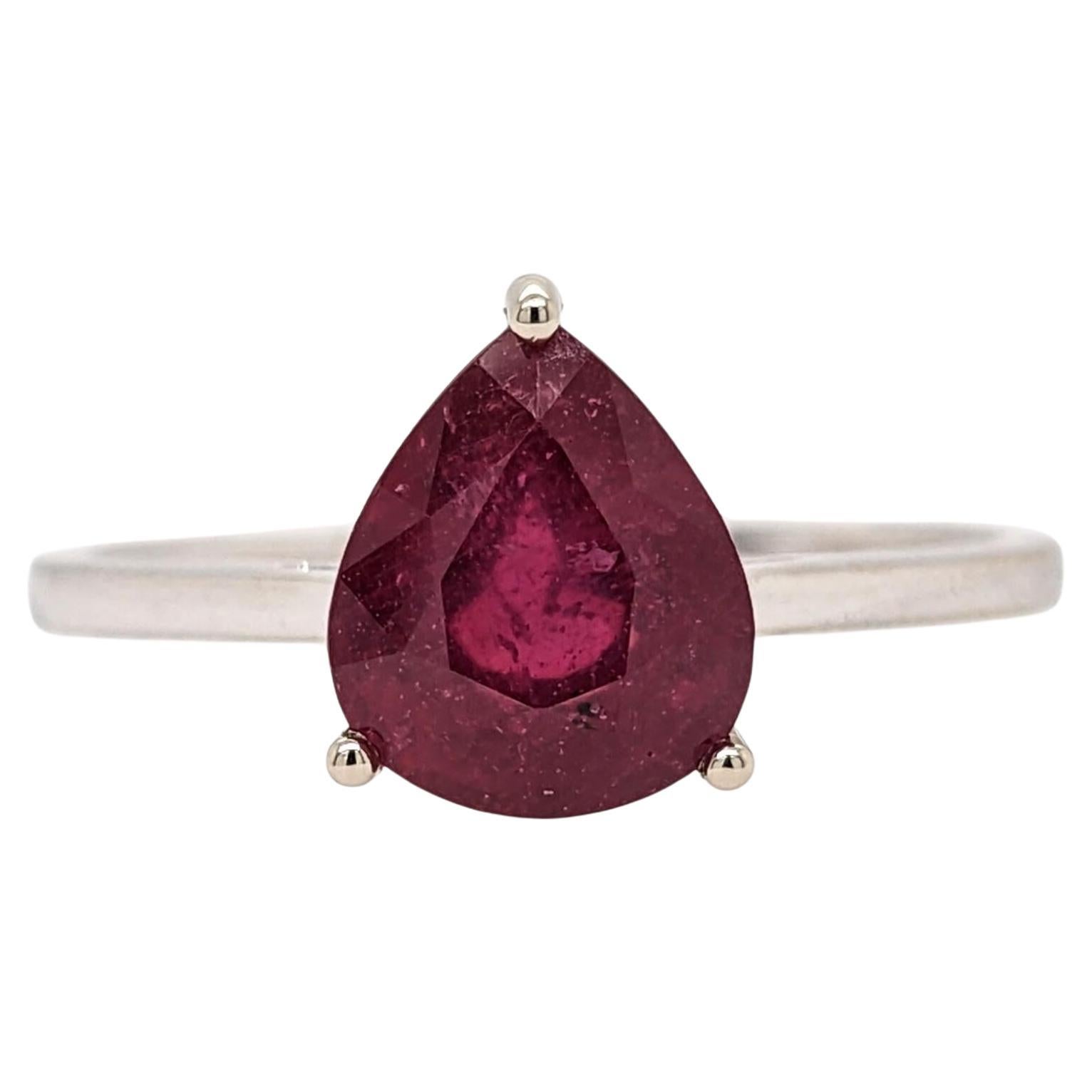 3.5ct Red Ruby Ring in Solid 14k White Gold  Pear Shape 10x7mm  Solitaire Ring For Sale