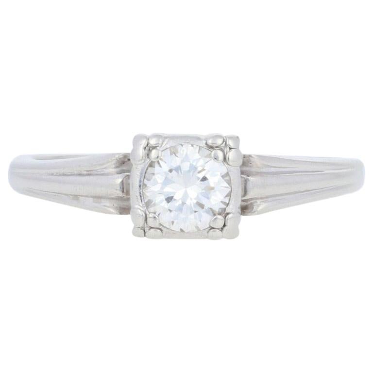 .35ct Round Brilliant Diamond Vintage Ring, Platinum Solitaire