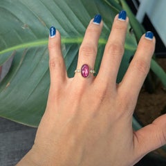 3.5Ct Star Ruby Ring with Earth Mined Diamonds Accents: Solid 14K Gold, 12x7.6mm