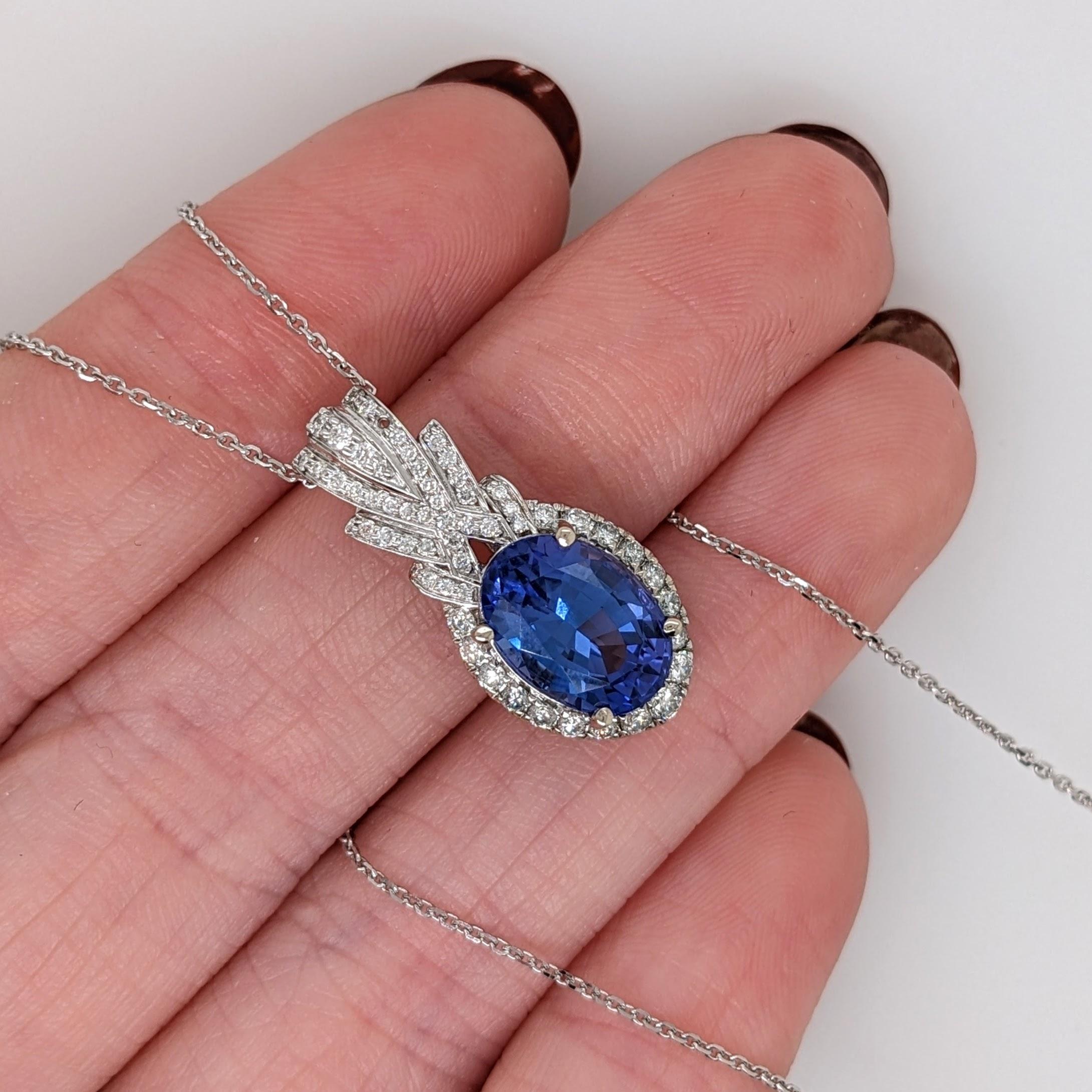 3.5ct Tanzanite Pendant w Diamond Accents in Solid 14K White Gold Oval 11x8mm  In New Condition In Columbus, OH