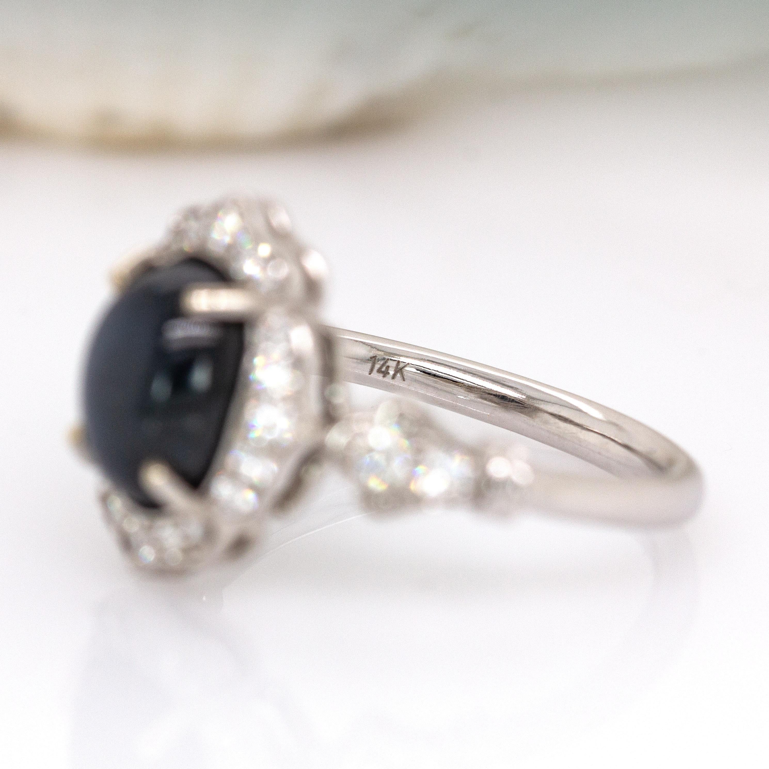 3.5cts Ceylon Star Sapphire Ring w Diamond Accents in 14K White Gold  OV 9x7mm For Sale 1