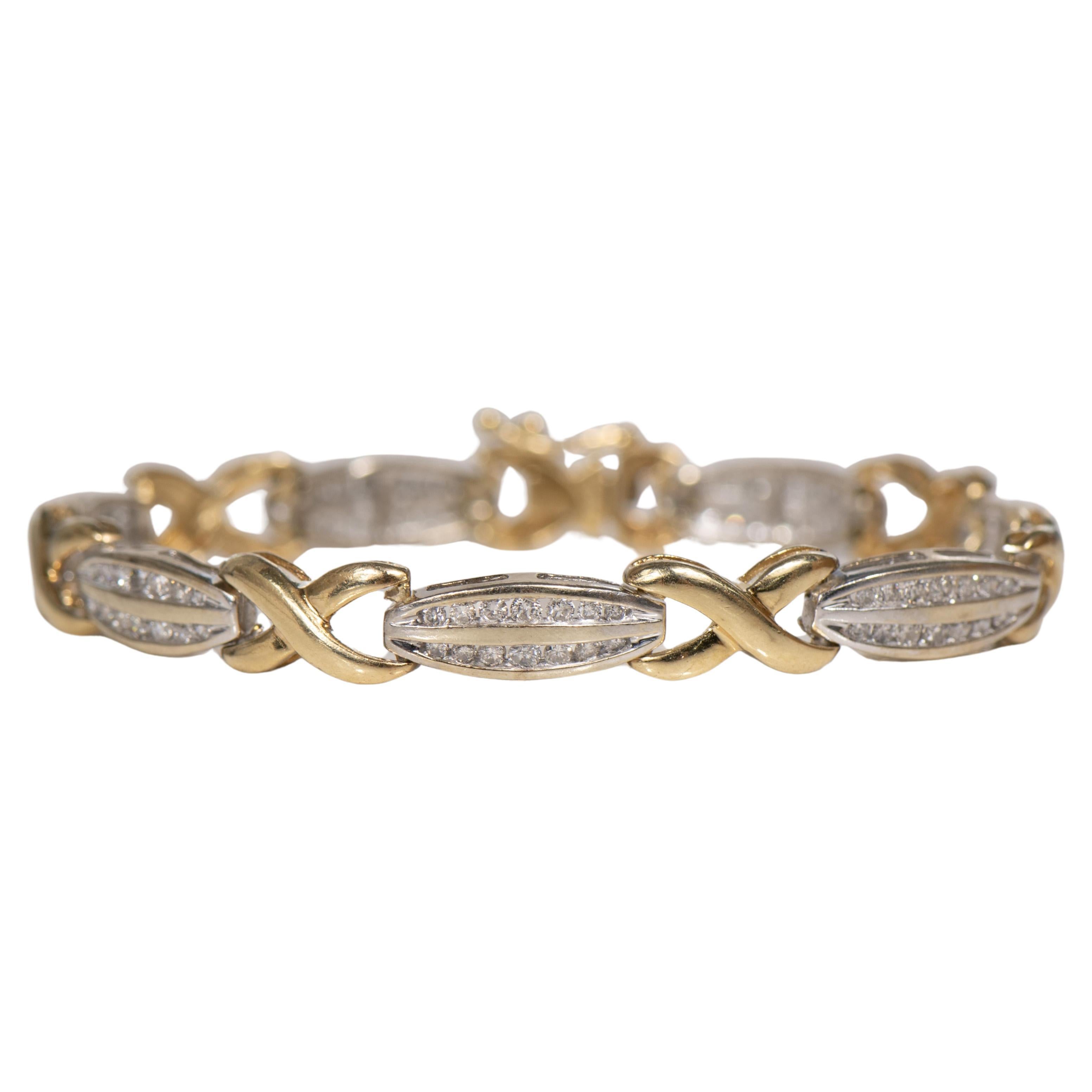 3.5cttw Diamond Two Tone 14K Gold Vintage X Link Bracelet