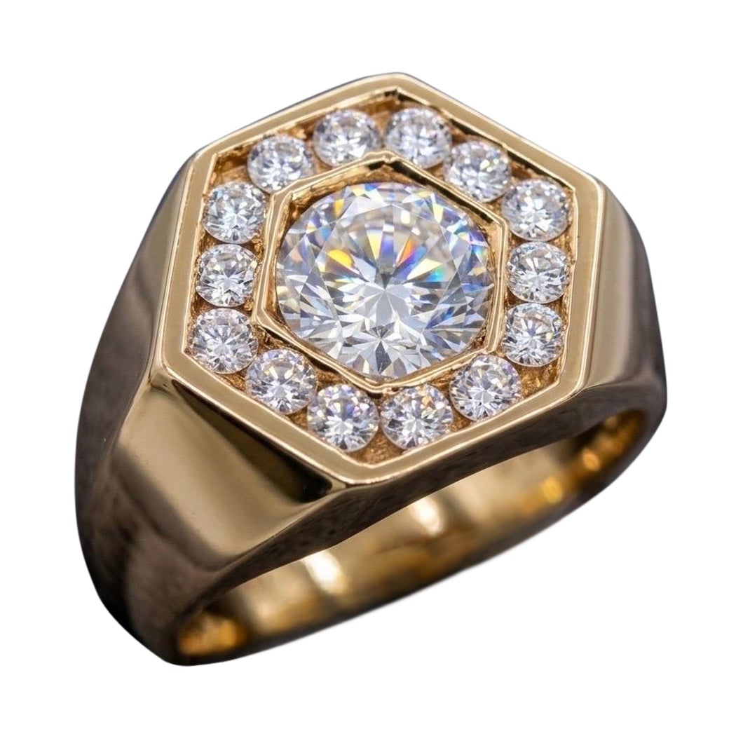Anello con diamante da laboratorio esagonale da 3,5 ct. da uomo, in oro 14 ct. Custom MADE LA