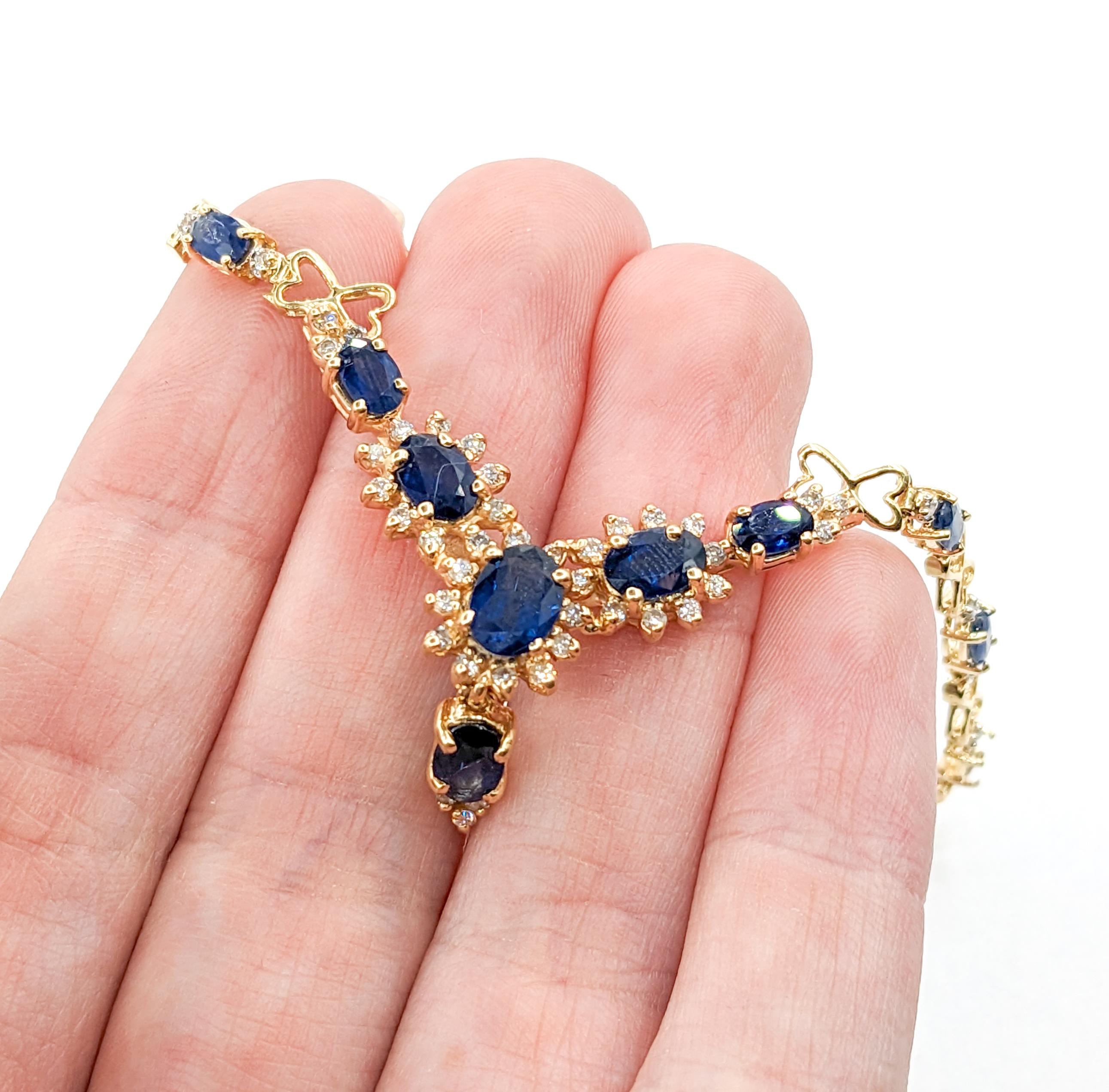 Oval Cut 3.5ctw Sapphire & Diamond Bracelet In Yellow Gold For Sale