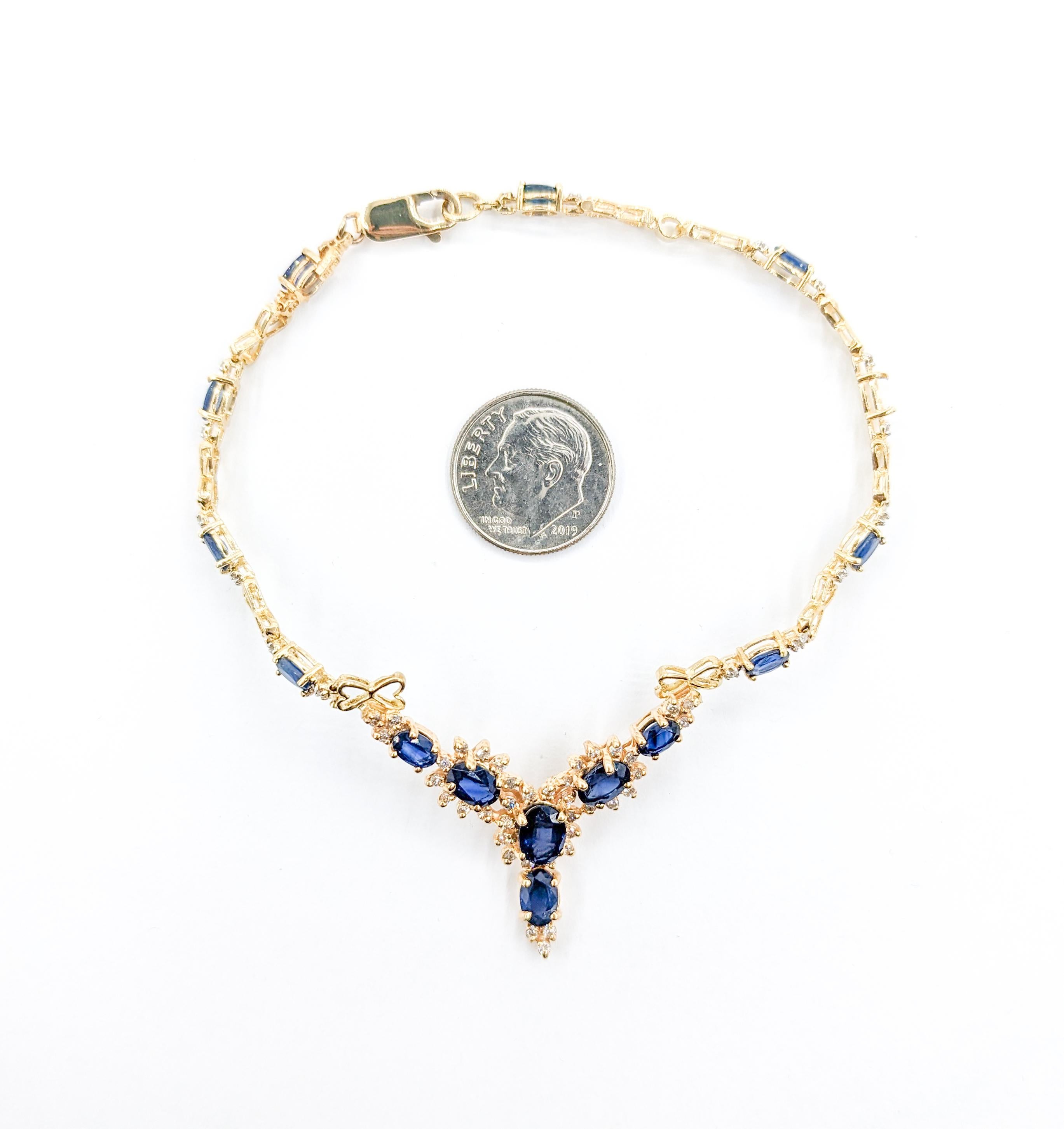 Women's 3.5ctw Sapphire & Diamond Bracelet In Yellow Gold For Sale