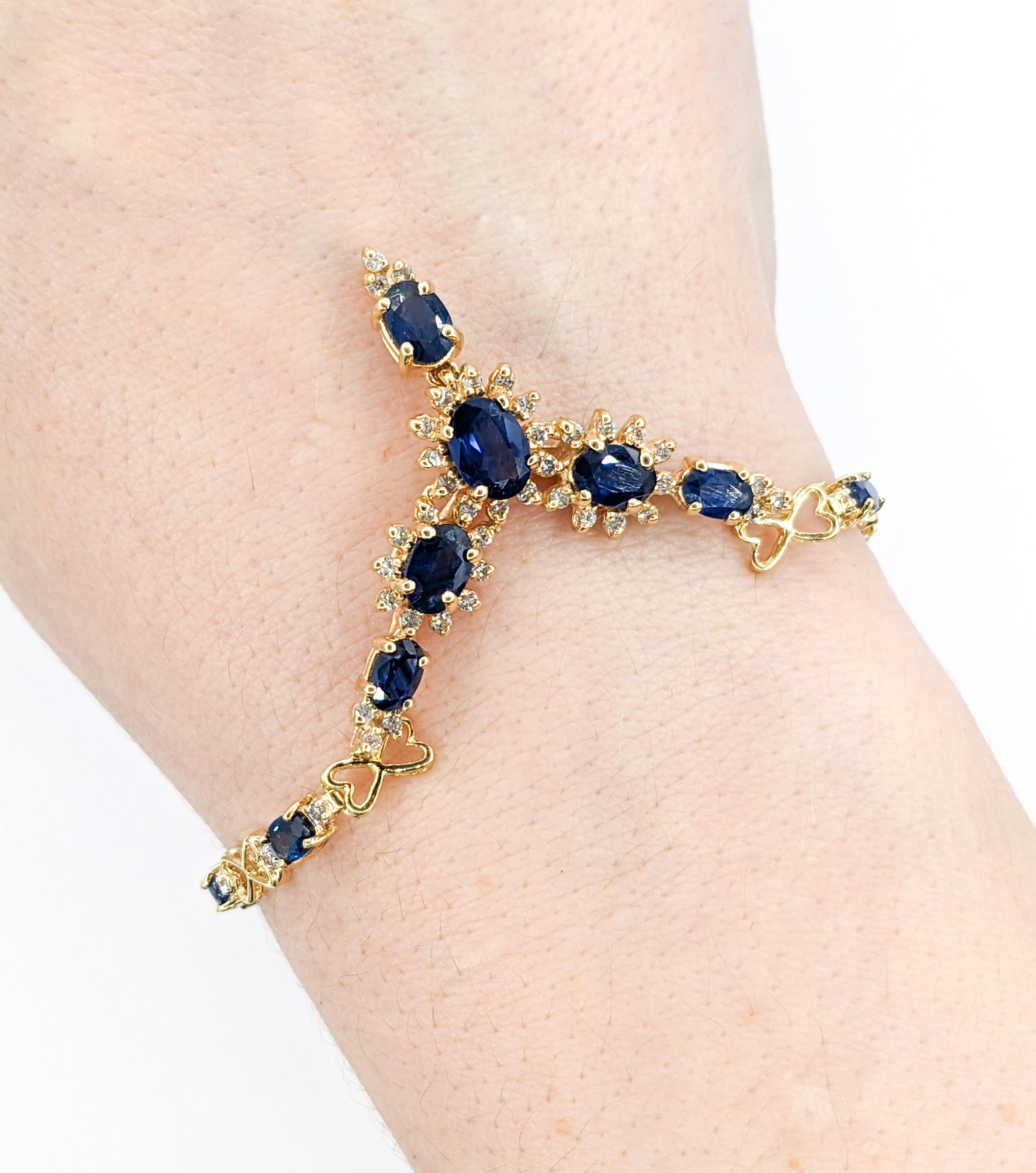 3.5ctw Sapphire & Diamond Bracelet In Yellow Gold For Sale 1