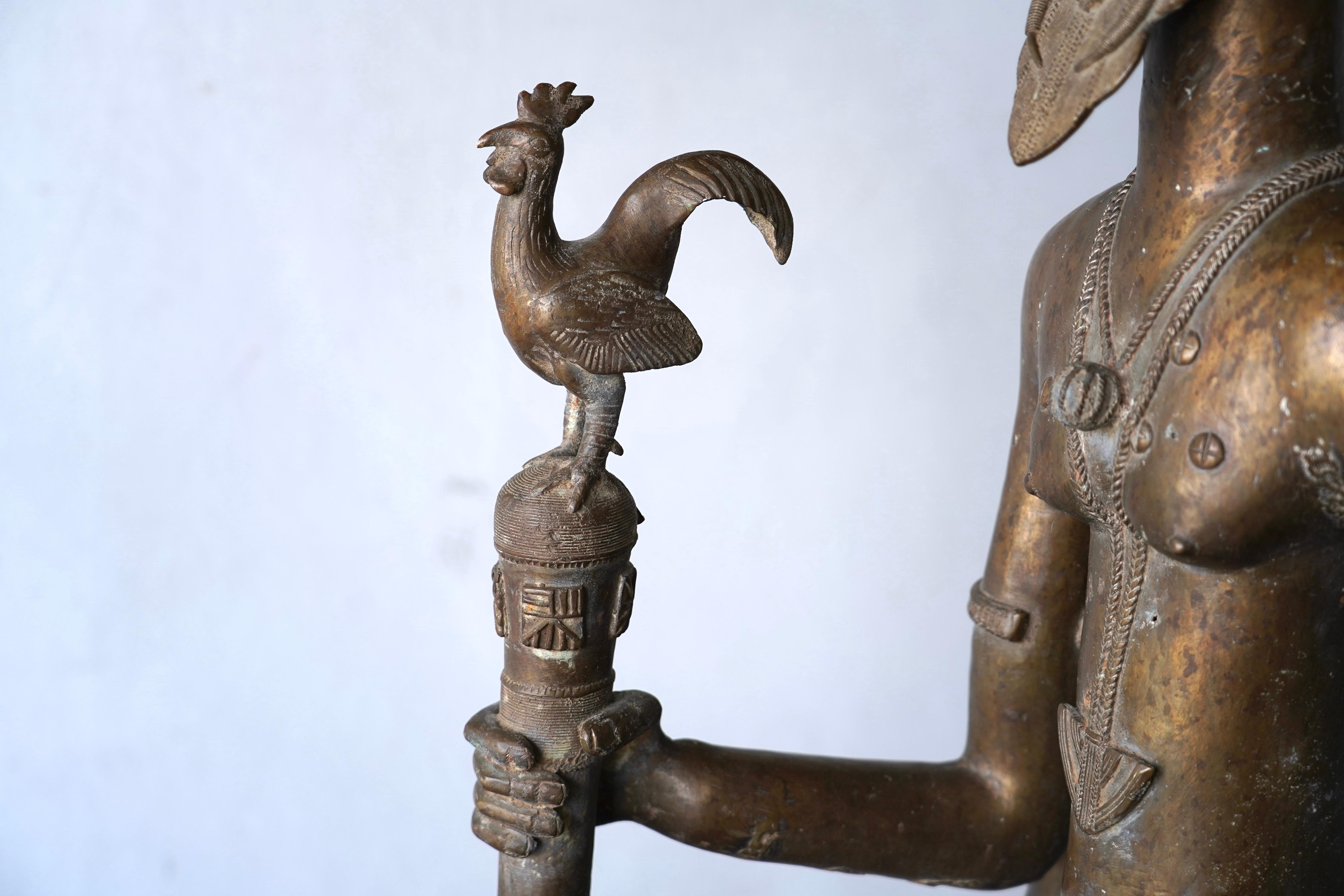 3.5ft African Tribal Art Large Bronze Baule Ancestor Sitting King Figure Statue en vente 9