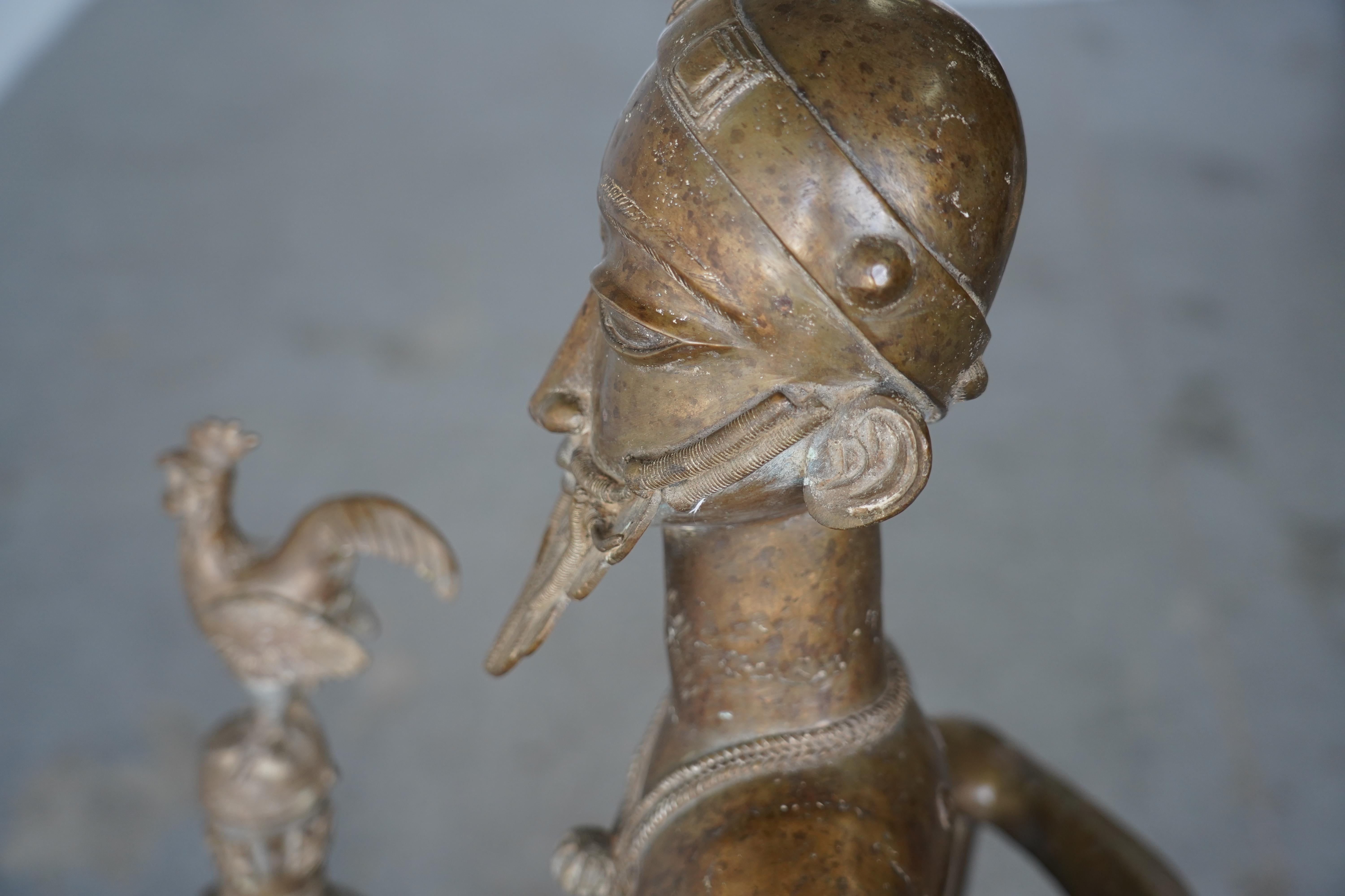 3.5ft African Tribal Art Large Bronze Baule Ancestor Sitting King Figure Statue en vente 11