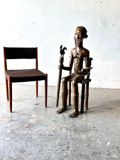 3.5ft African Tribal Art Large Bronze Baule Ancestor Sitting King Figure Statue
