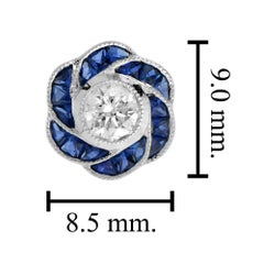 3.5mm Diamond & Blue Sapphire Rose Petal Floral Stud 18K White Gold Earrings