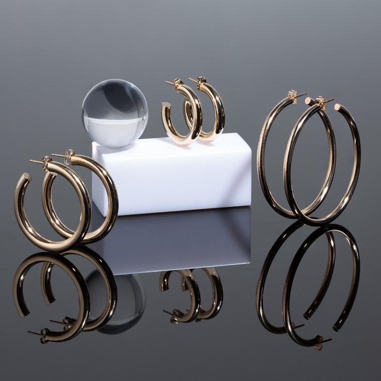 14 Karat Gold Plated 2mm x 35mm Hoop Earrings main image 1