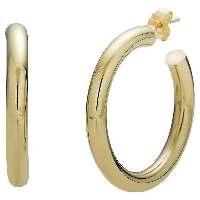 14 Karat Gold Plated 2mm x 35mm Hoop Earrings main image 0