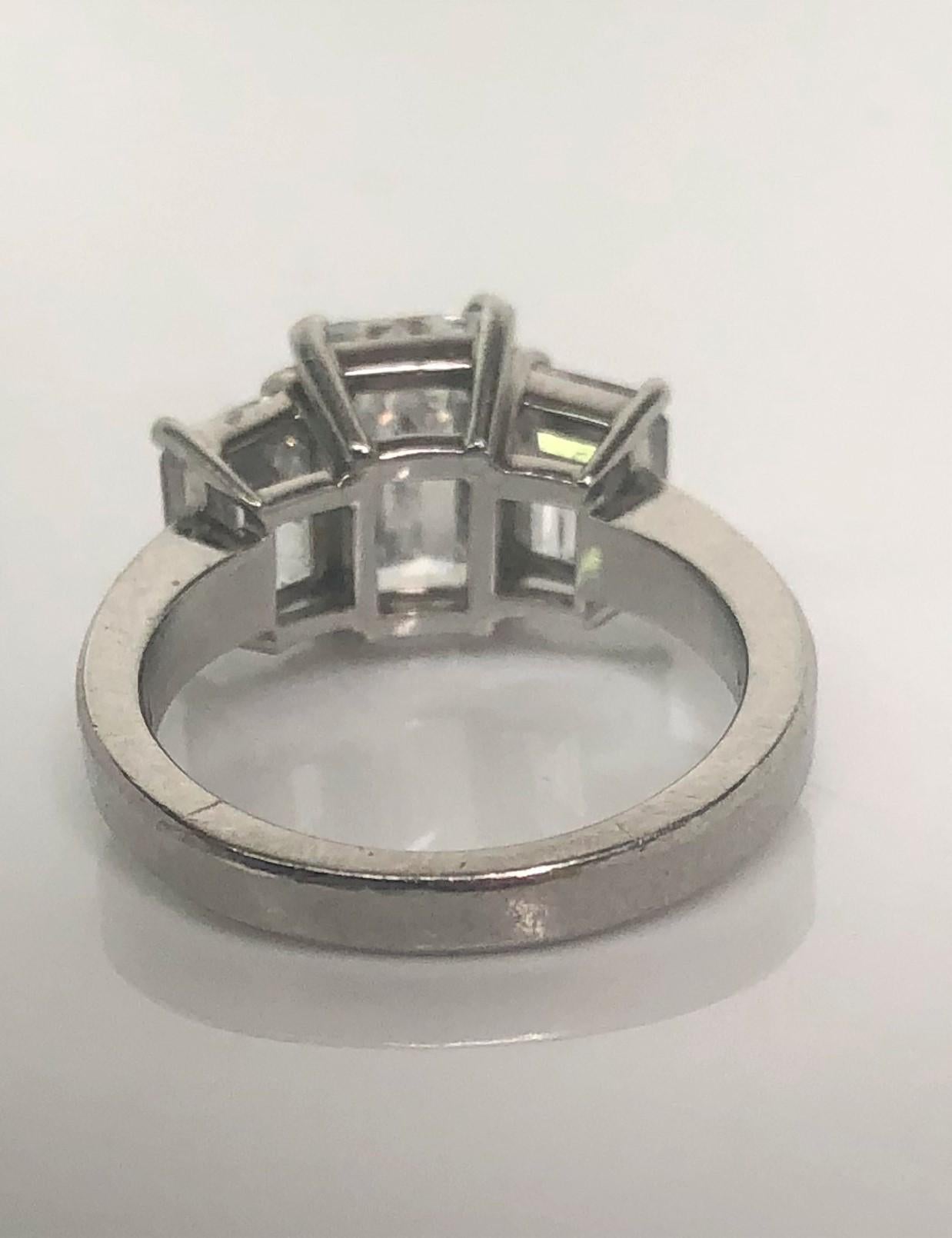 3.6tdw+ Platinum 3 Diamond Emerald Cut Ring In Excellent Condition For Sale In Cincinnati, OH