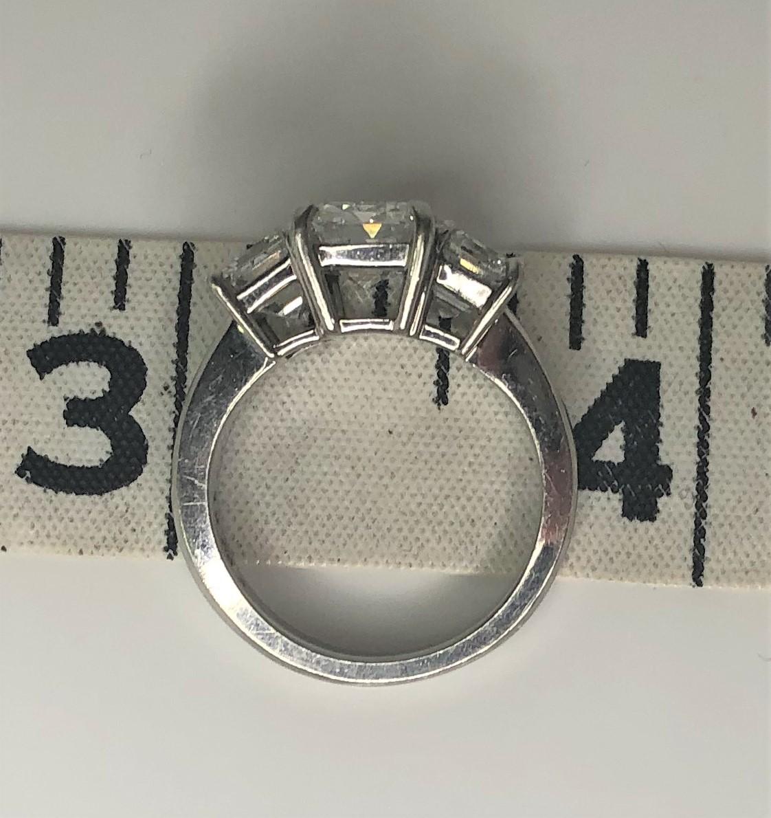 3.6tdw+ Platinum 3 Diamond Emerald Cut Ring For Sale 1