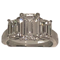 Vintage 3.6tdw+ Platinum 3 Diamond Emerald Cut Ring