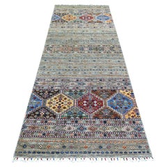 3'5"x10' Taupe Gray Soft Wool Hand Knotted Afghan Super Kazak Runner Rug