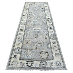 3'5"x10'2" Afghan Angora Oushak - Tapis de couloir large gris noué à la main