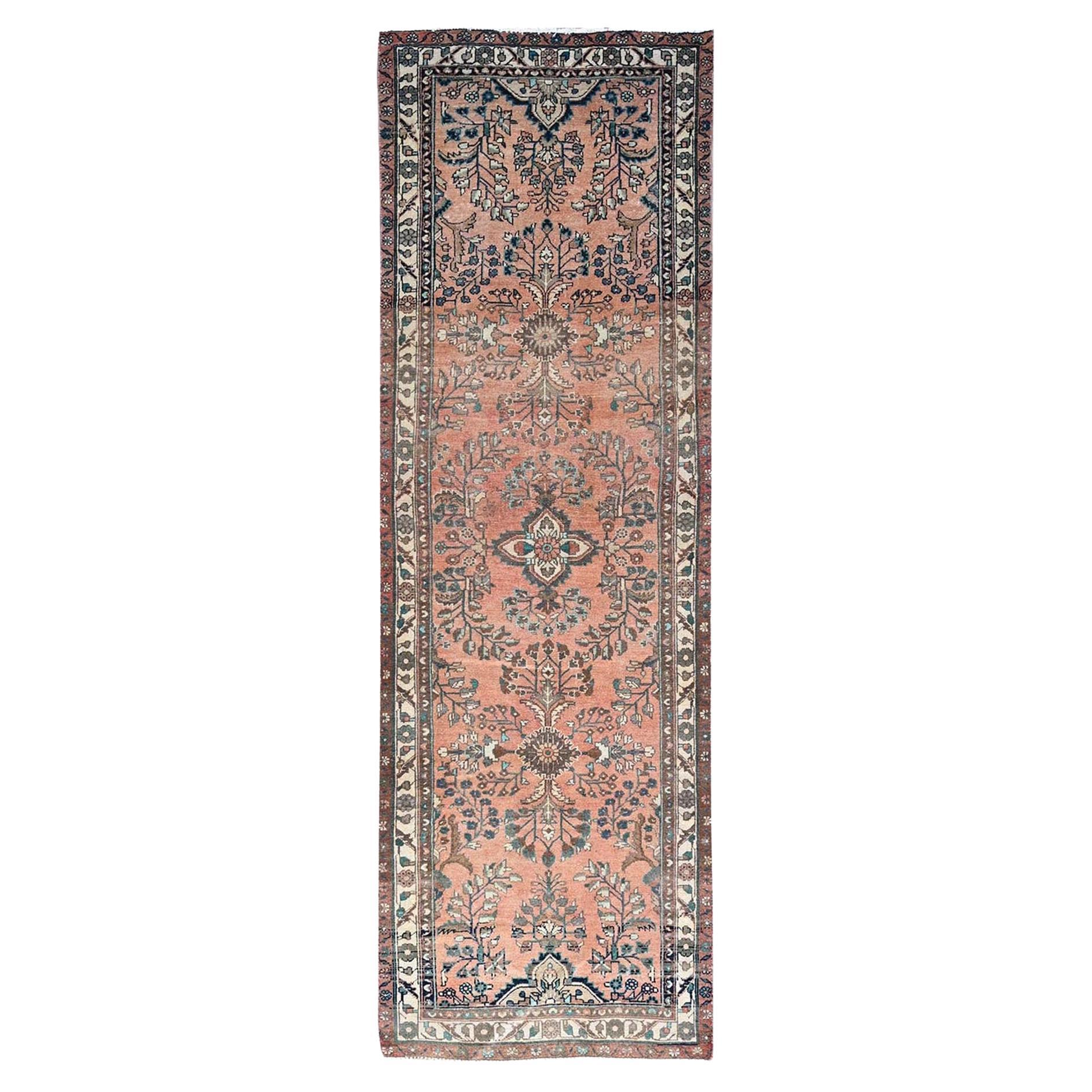 Alfombra Persa Vintage Lilahan Roja 3'5 "x10'2" Esquilada Bajo Abrash Alfombra Corredor Oriental en venta