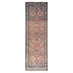 3'5"x10'2" Red Vintage Persian Lilahan Sheared Low Abrash Oriental Runner Rug
